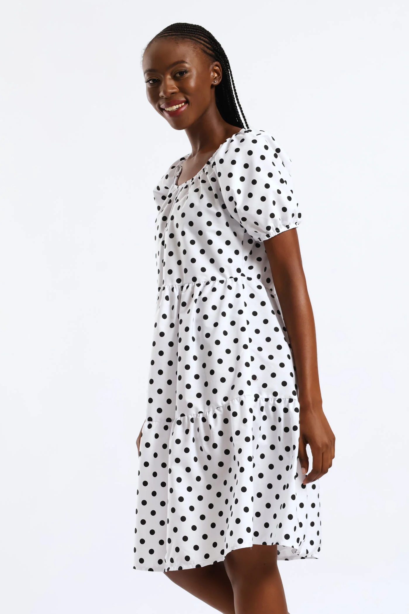 Tiered Gypsy Mini Dress - White/Black - Image 4