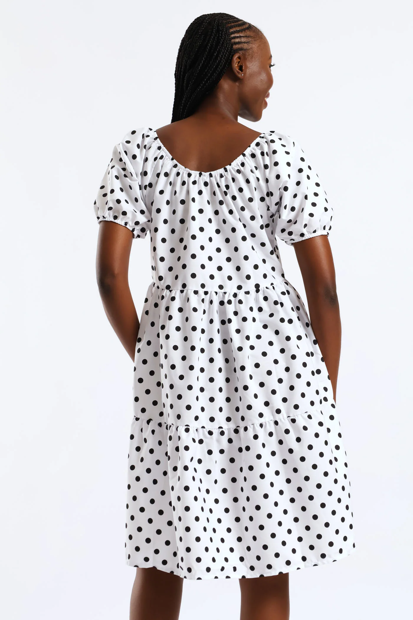 Tiered Gypsy Mini Dress - White/Black - Image 5