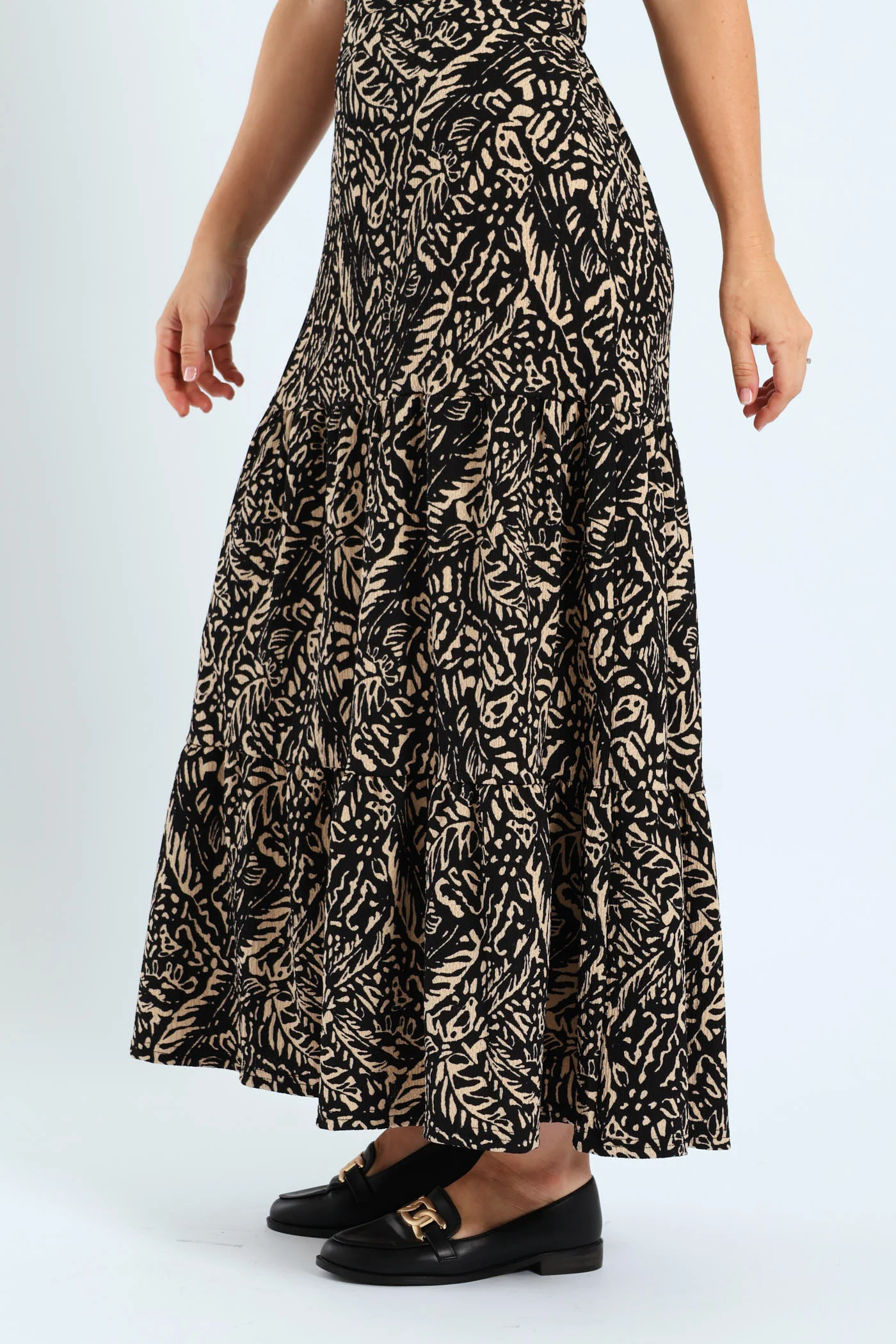 Tiered Knit Maxi Skirt - Black/Cream - Image 2