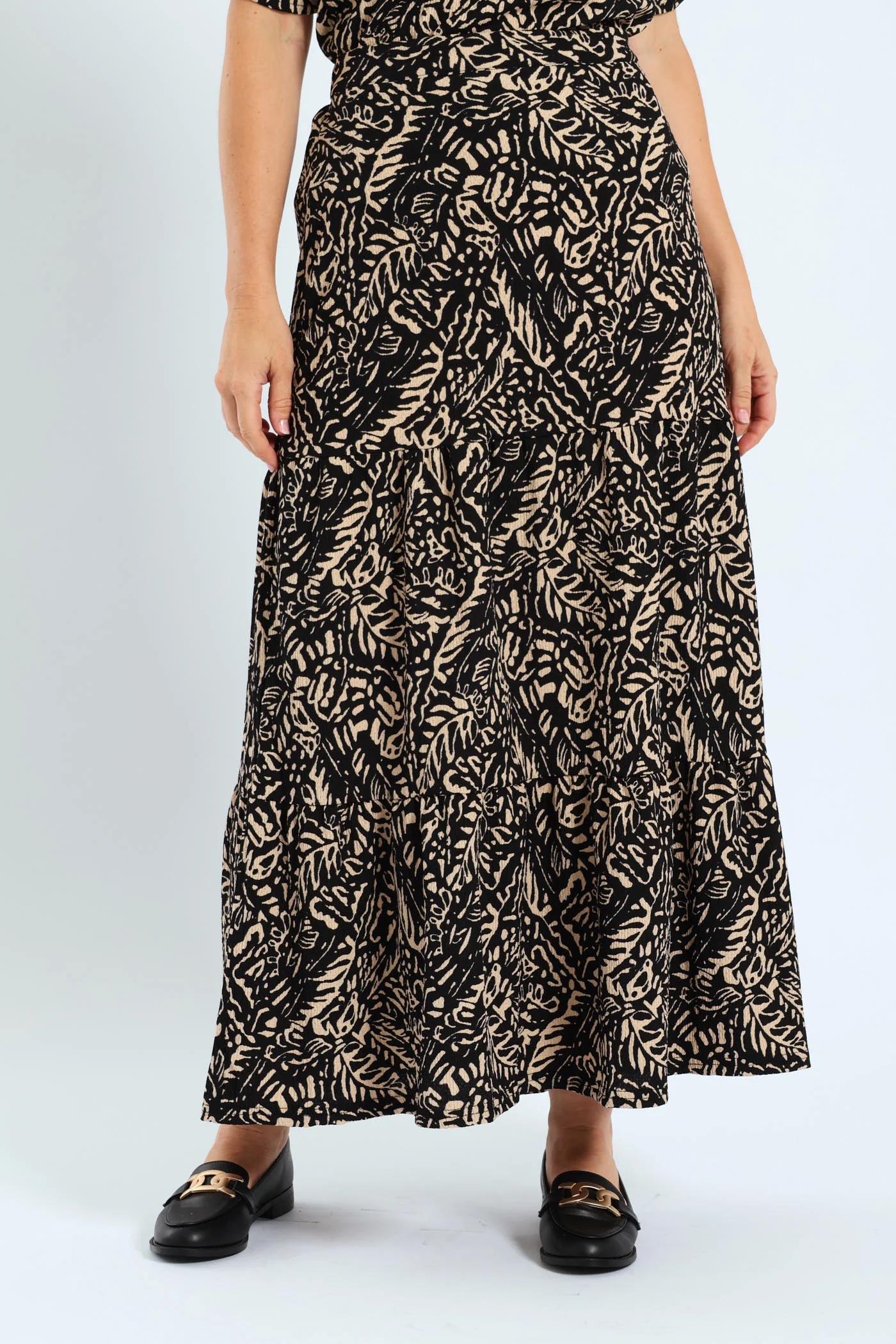 Tiered Knit Maxi Skirt - Black/Cream - Image 3