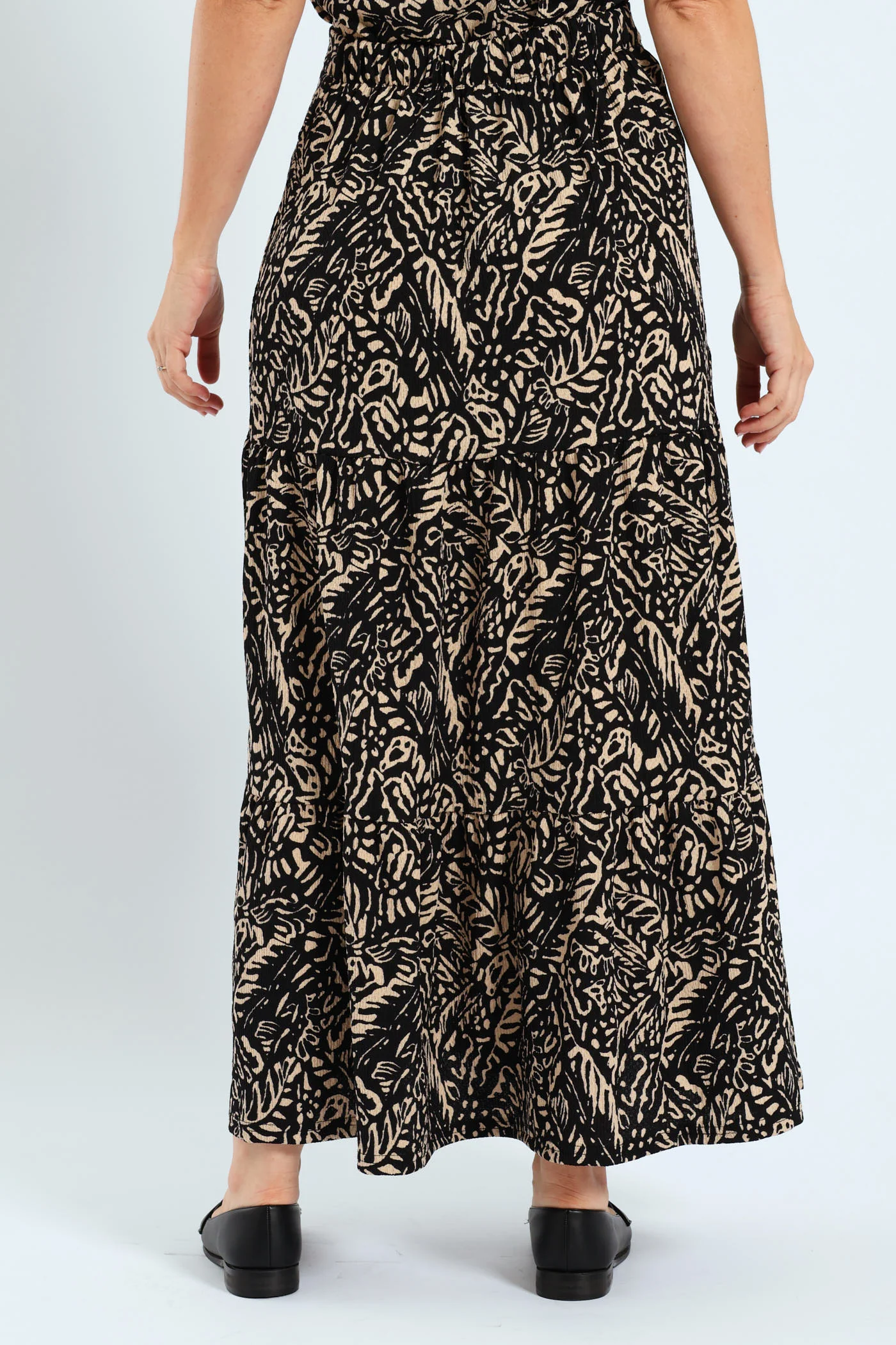 Tiered Knit Maxi Skirt - Black/Cream - Image 4