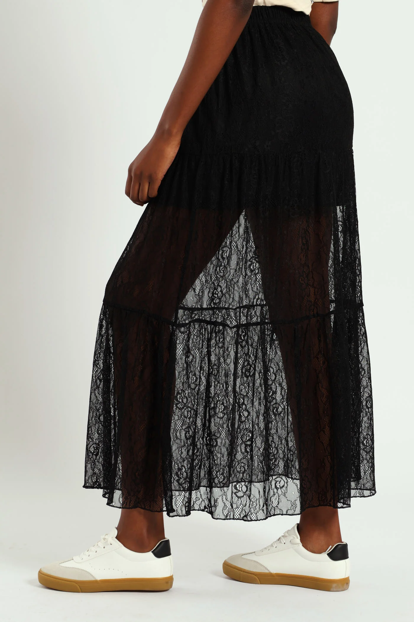 Tiered Lace Maxi Skirt - Black - Image 2