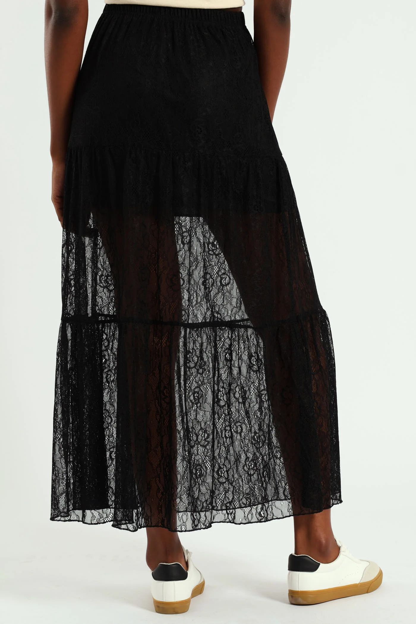 Tiered Lace Maxi Skirt - Black - Image 3