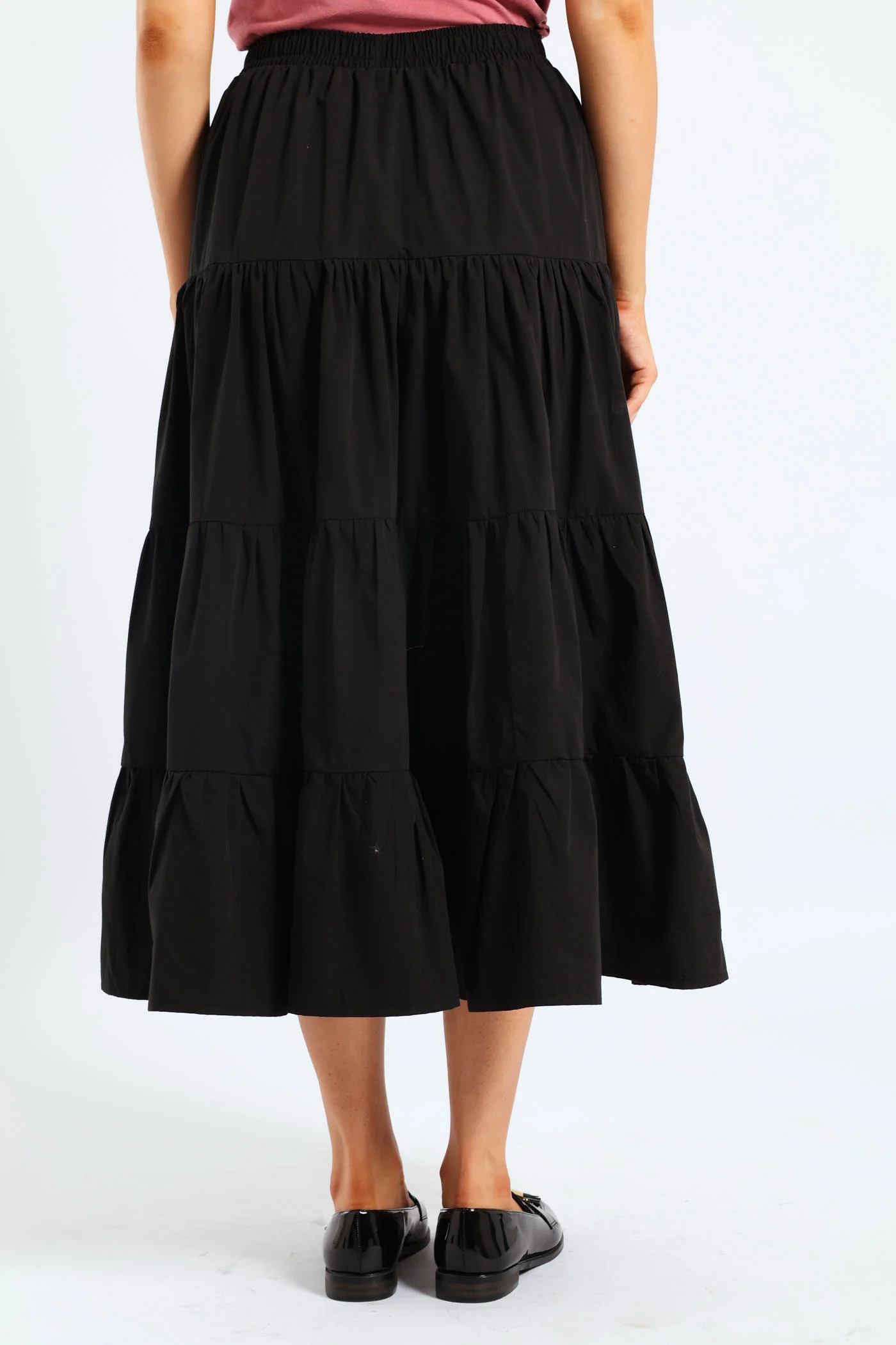 Tiered Poplin Flare Midaxi Skirt - Black - Image 3