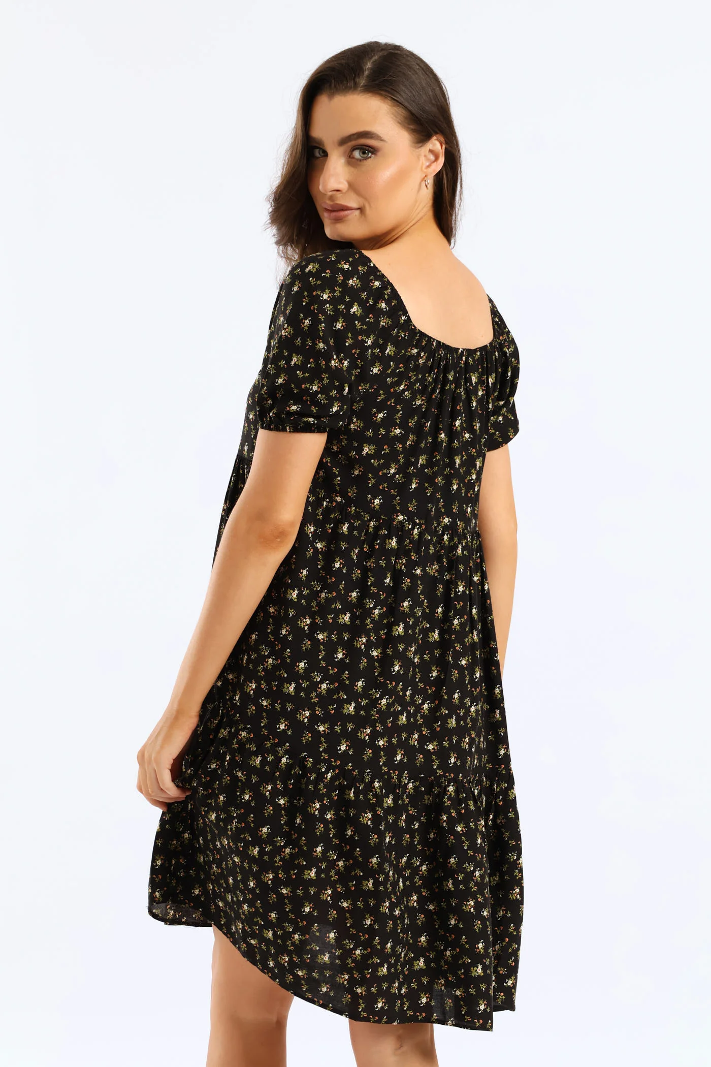 Tiered Print Gypsy Mini Dress - Black - Image 2
