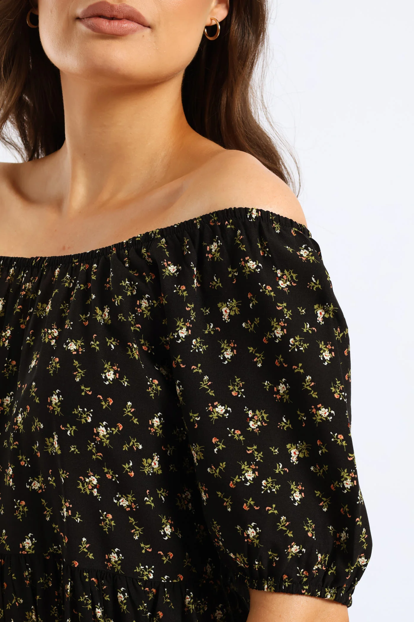 Tiered Print Gypsy Mini Dress - Black - Image 3