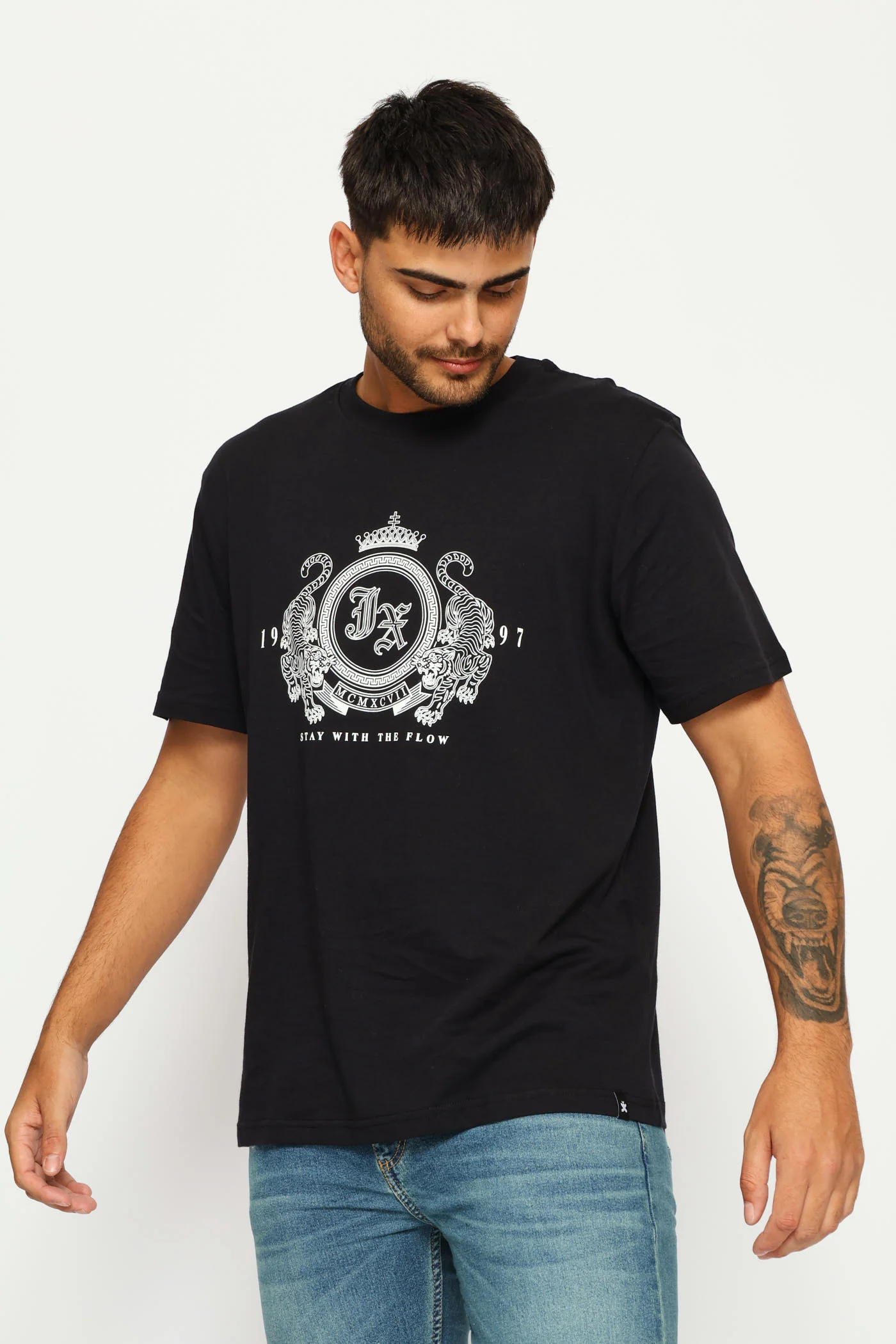 Tiger Front Chest Print Tee - Black - Image 3