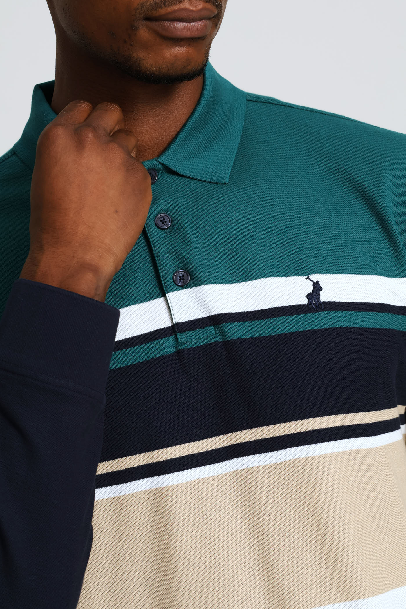 Tilston Stripe Long Sleeve Golfer - Green - Image 2