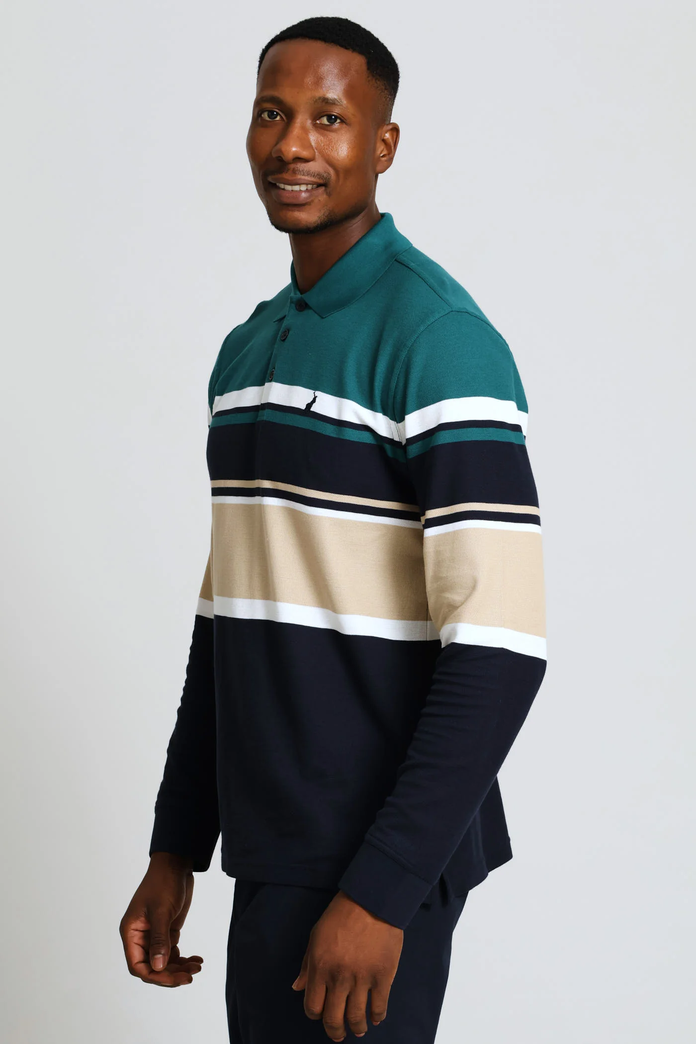 Tilston Stripe Long Sleeve Golfer - Green - Image 3