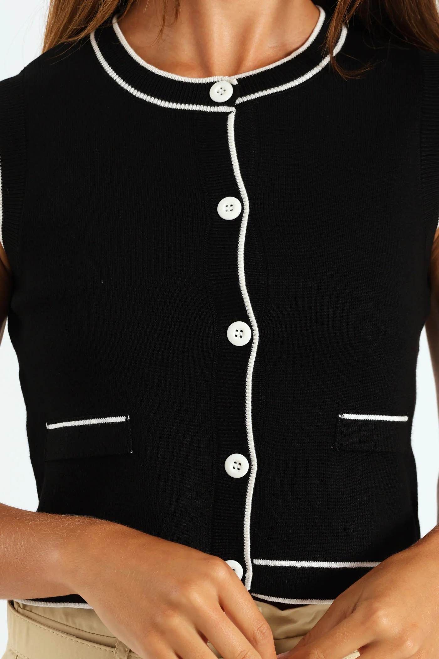 Tipped Cardigan - Black - Image 2