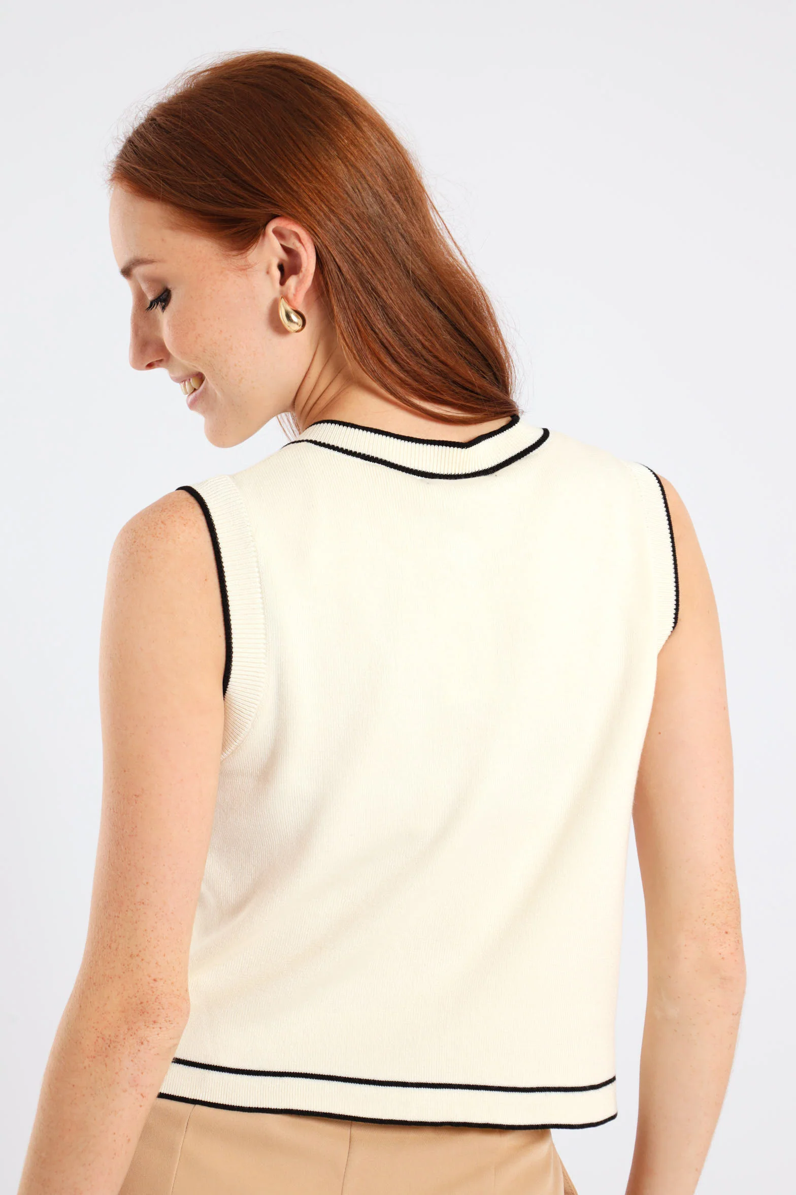 Tipped Cardigan - Cream - Image 3