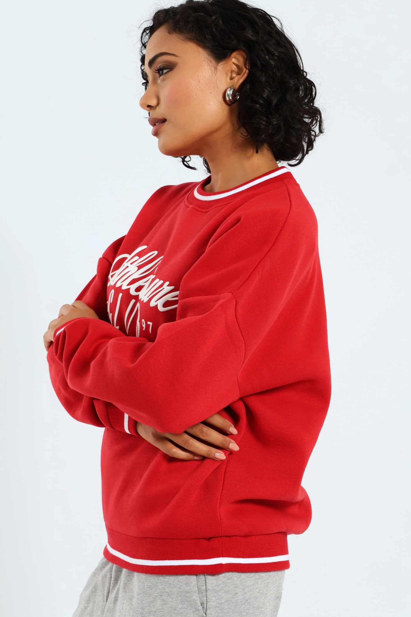 Tipped Crew Fleece Top - Red - Image 3