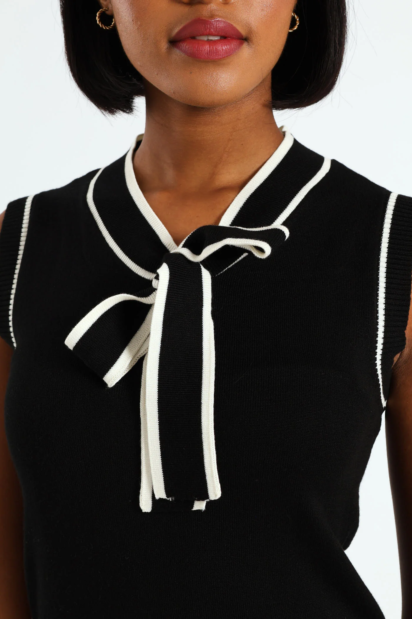 Tipped Front Kitty Bow Top - Black - Image 2