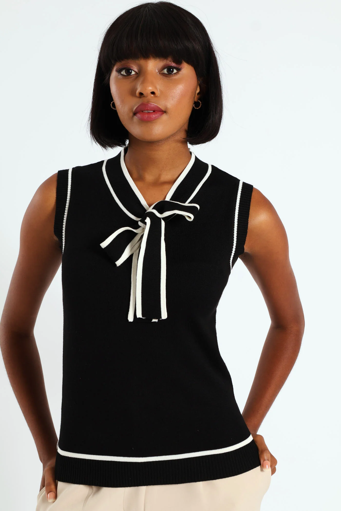 Tipped Front Kitty Bow Top - Black - Image 3