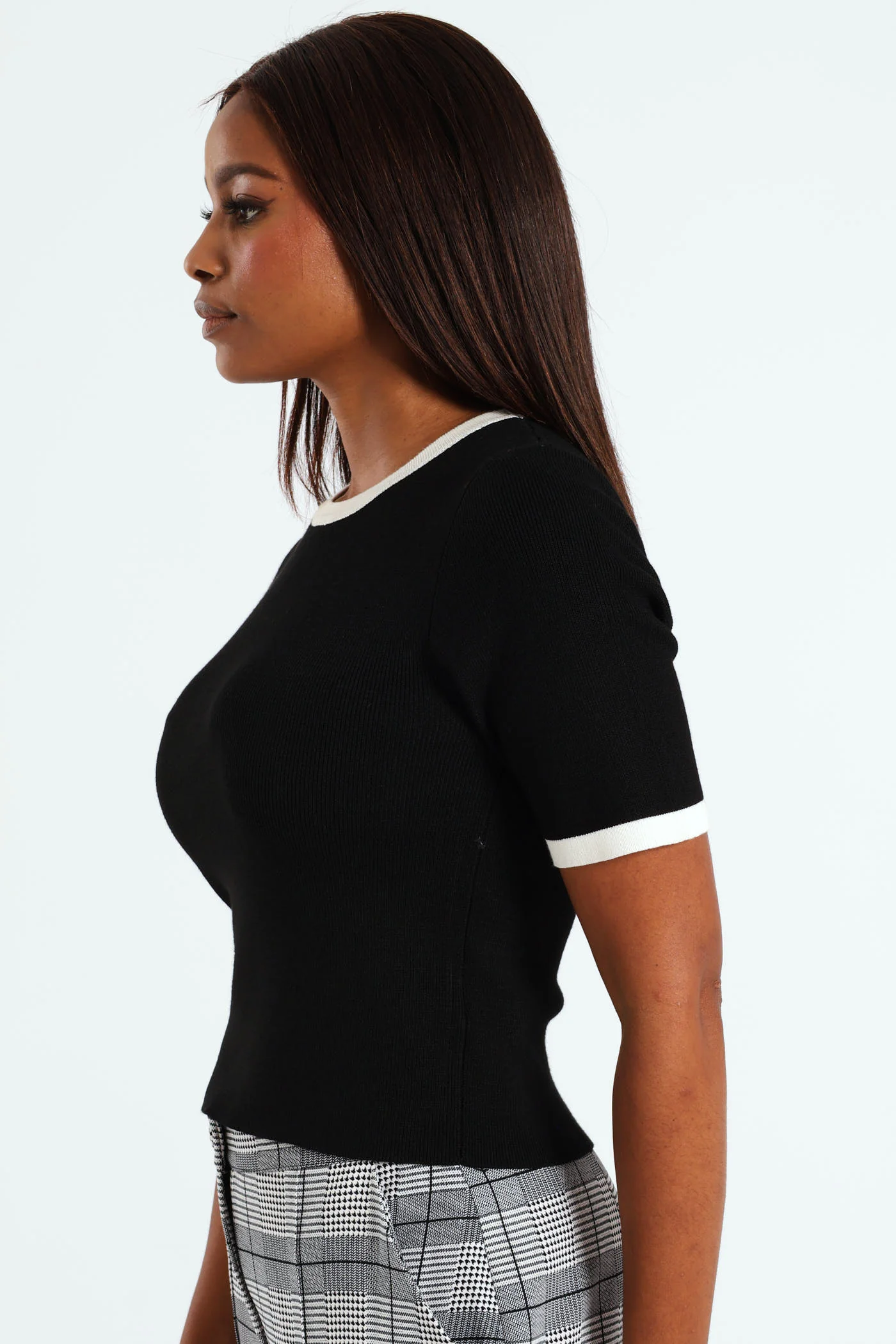 Tipped Pullover Top - Black - Image 2