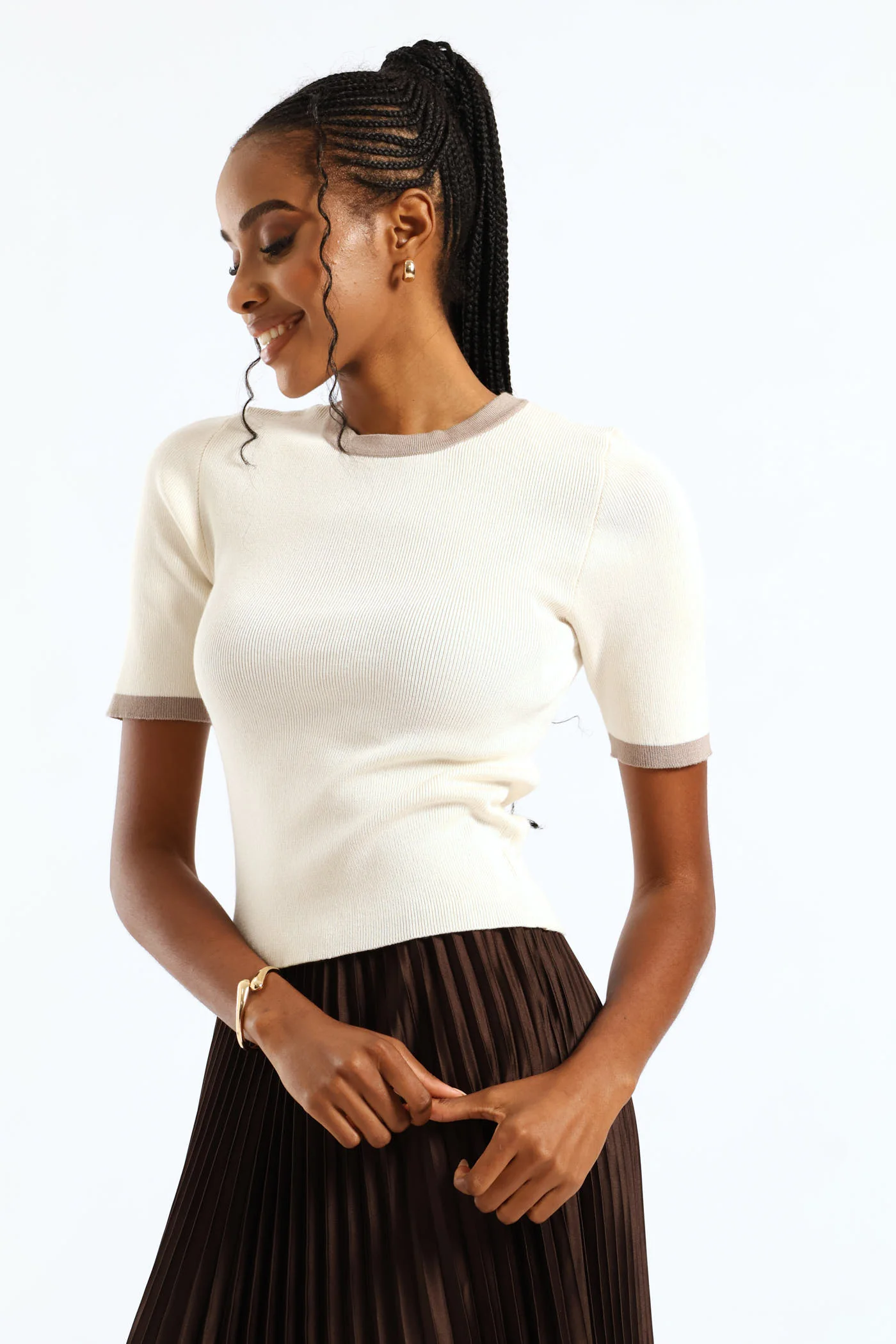 Tipped Pullover - Cream - Image 3