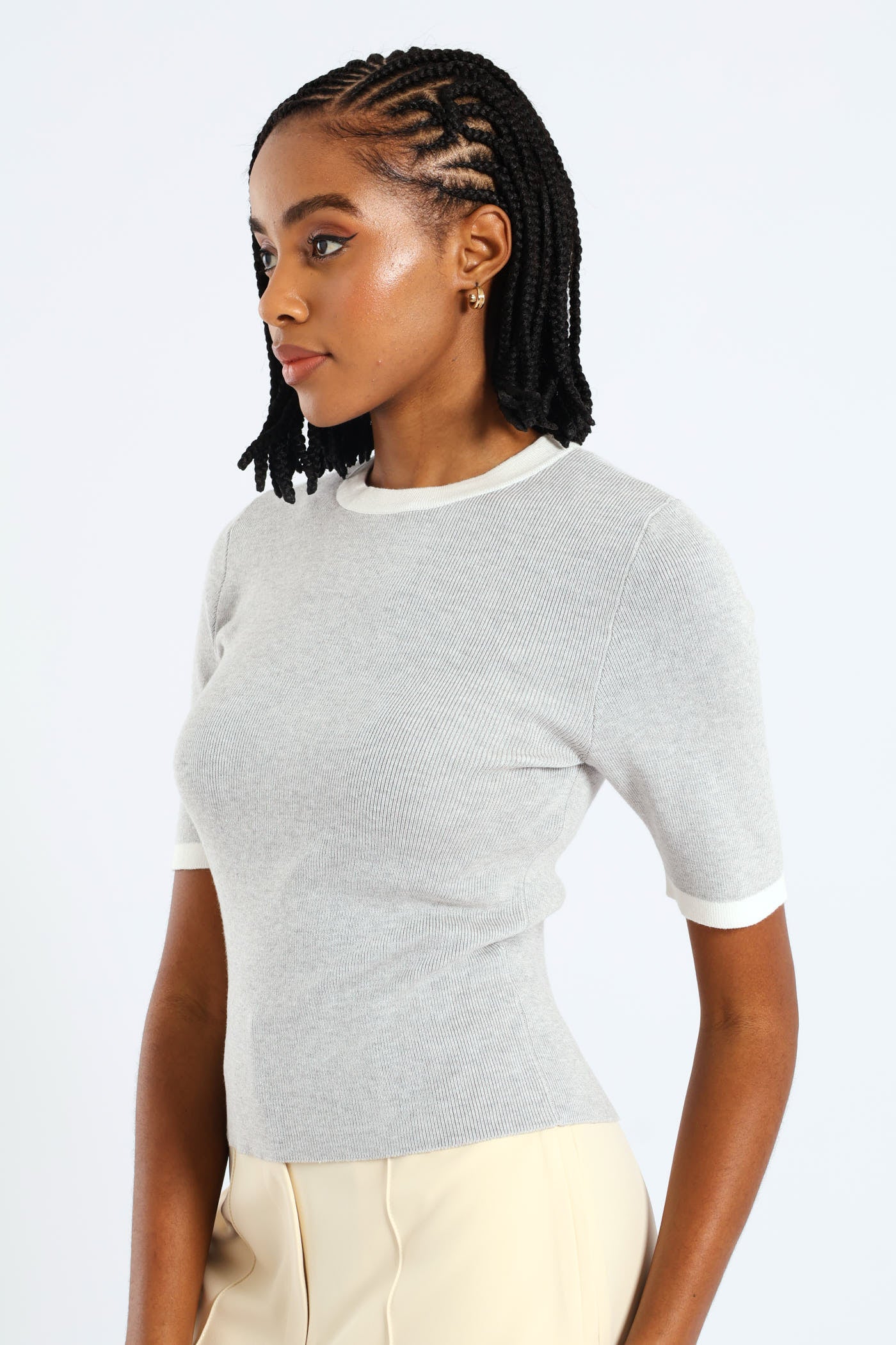 Tipped Pullover - Grey/White - Image 2