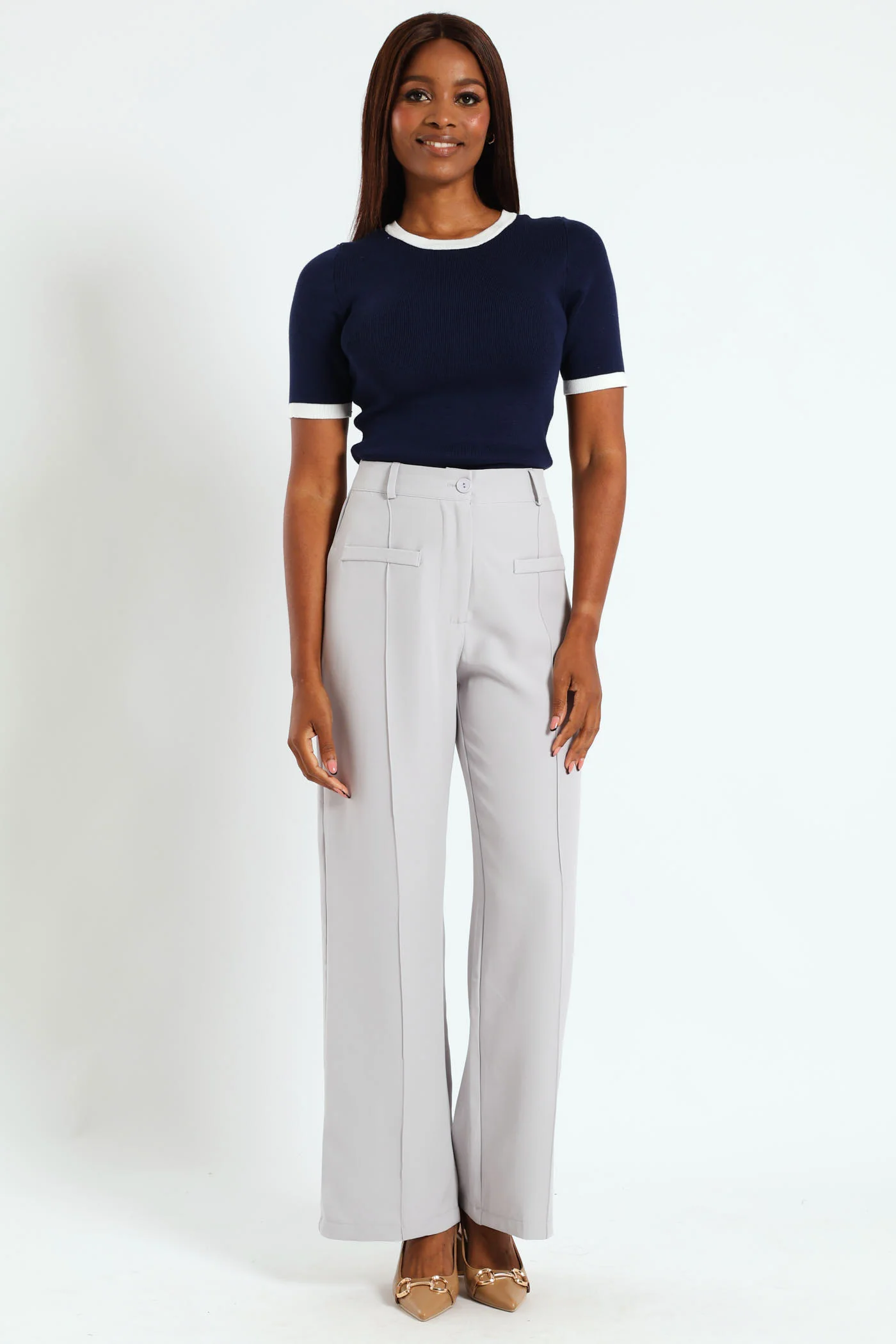 Tipped Pullover Top- Navy - Image 2