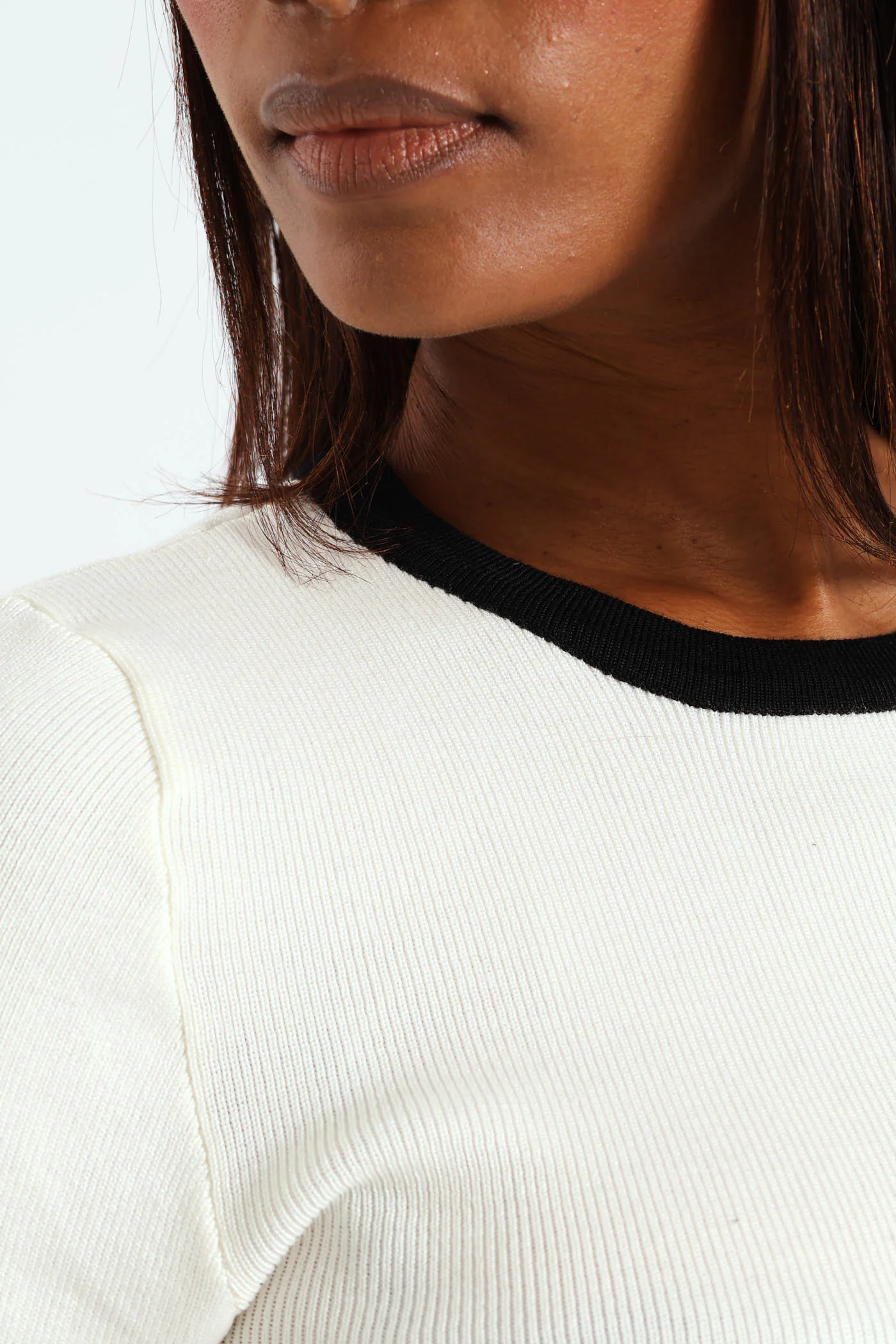 Tipped Pullover Top - White - Image 2