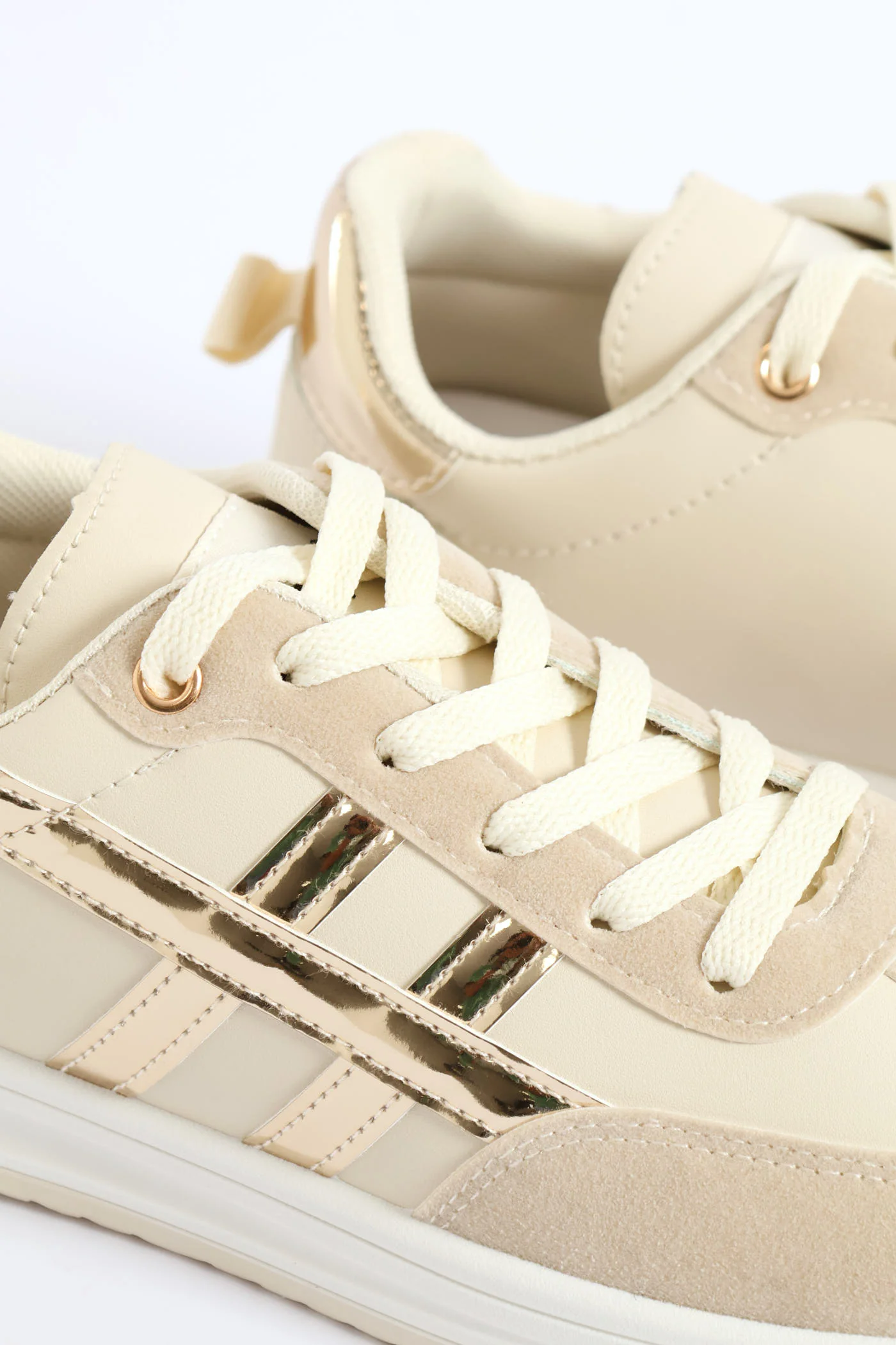Toe Bumper Heel Print Lace Up Sneaker - Beige - Image 2