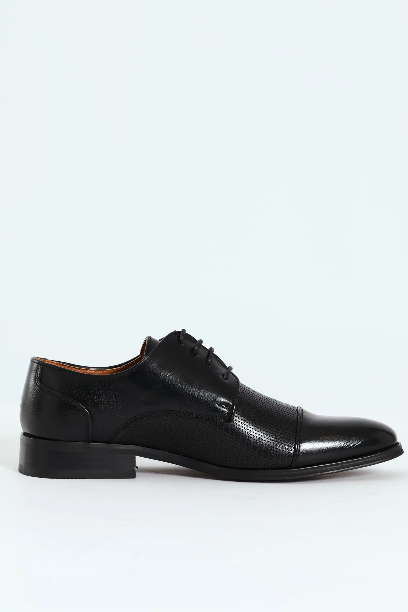 Toe Cap & Pin Punch Detail Derby Shoe - Black - Image 5