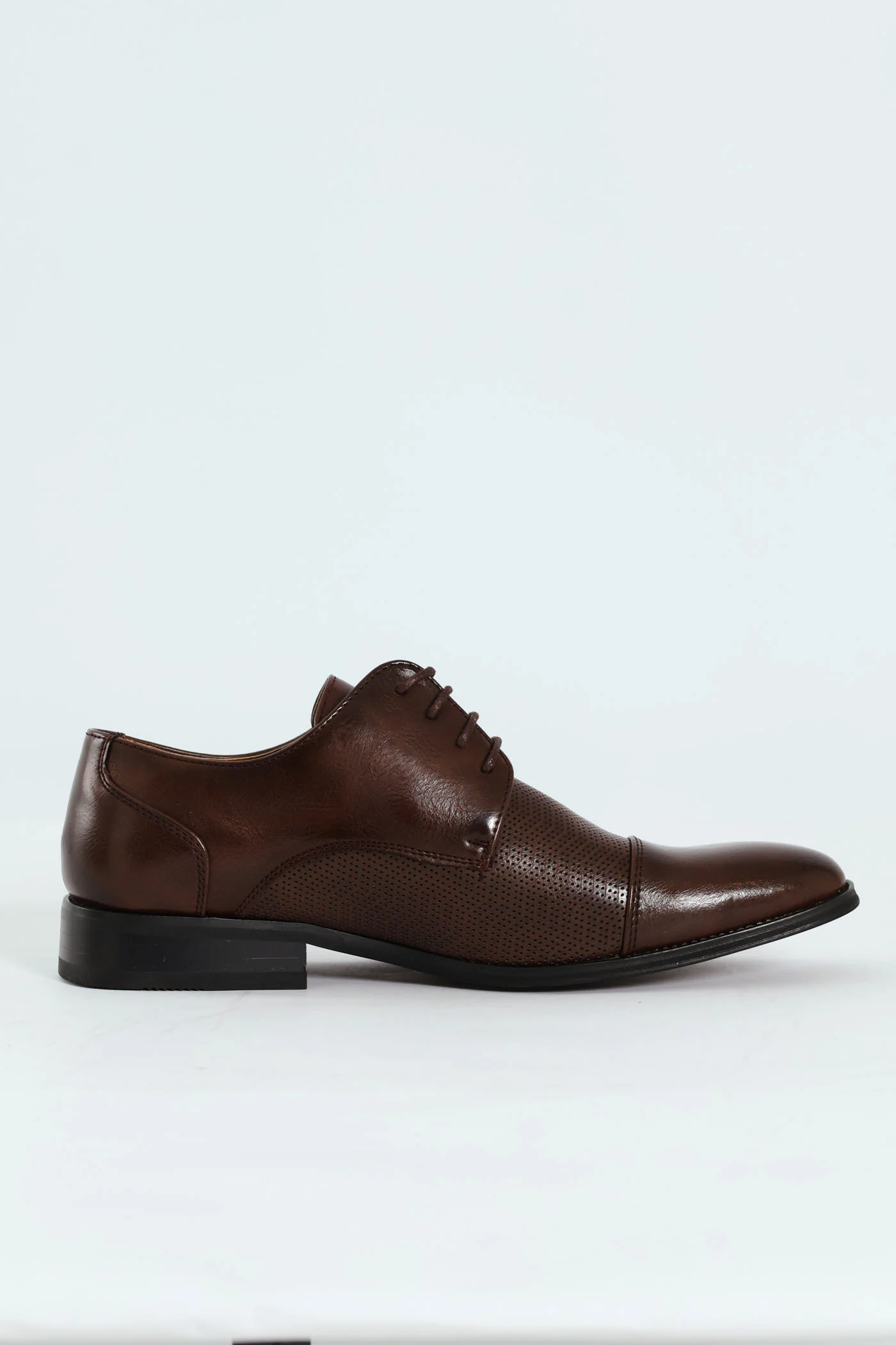Toe Cap & Pin Punch Detail Derby Shoe - Brown - Image 5