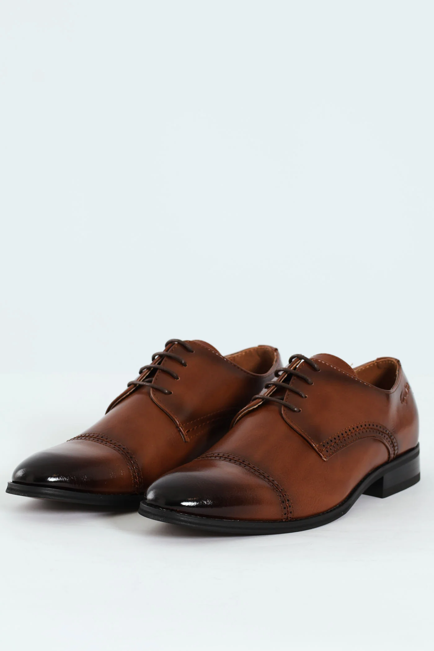 Toe Cap Stitch & Lazer Punch Derby Shoe - Tan - Image 3