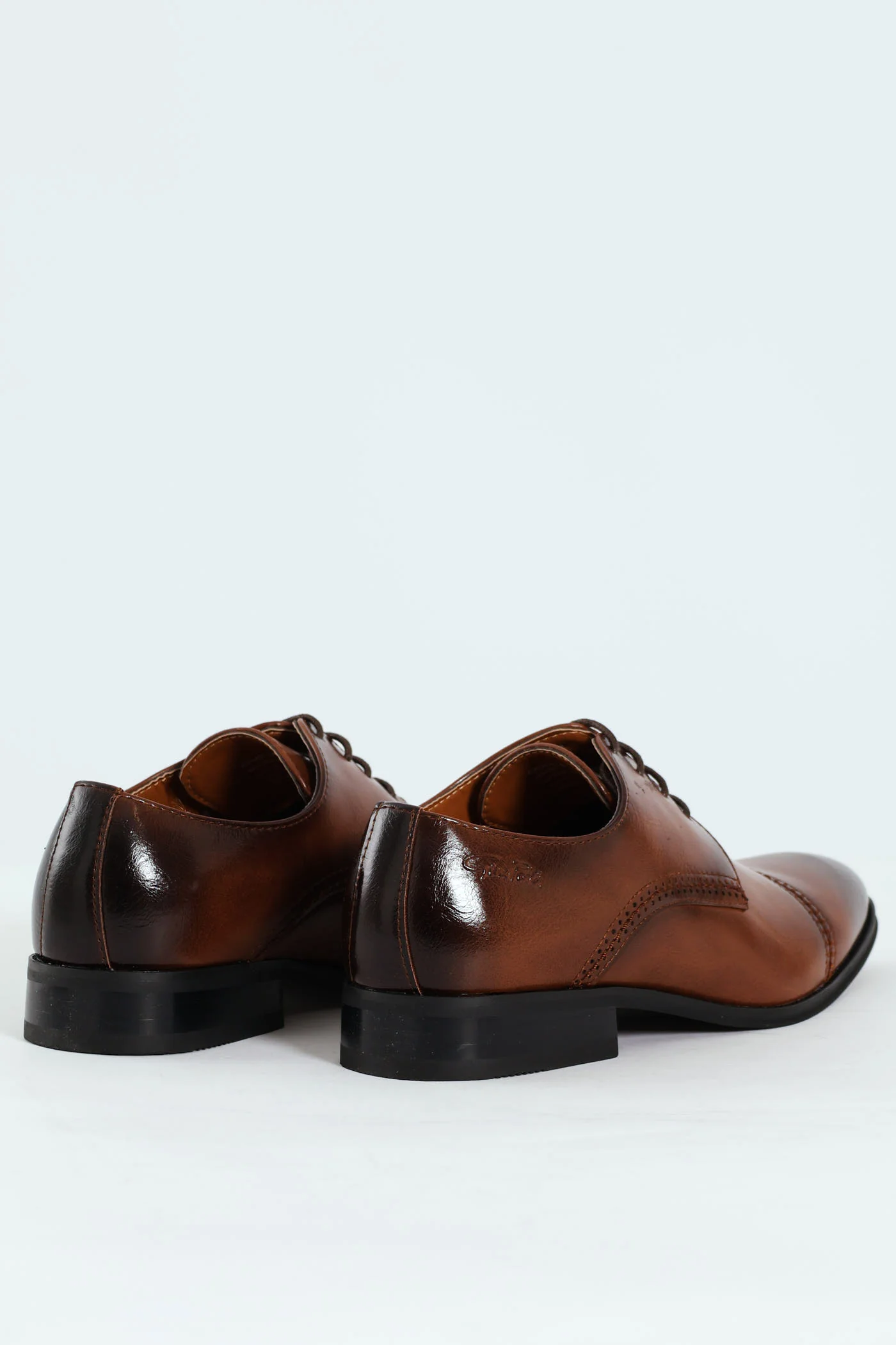 Toe Cap Stitch & Lazer Punch Derby Shoe - Tan - Image 4