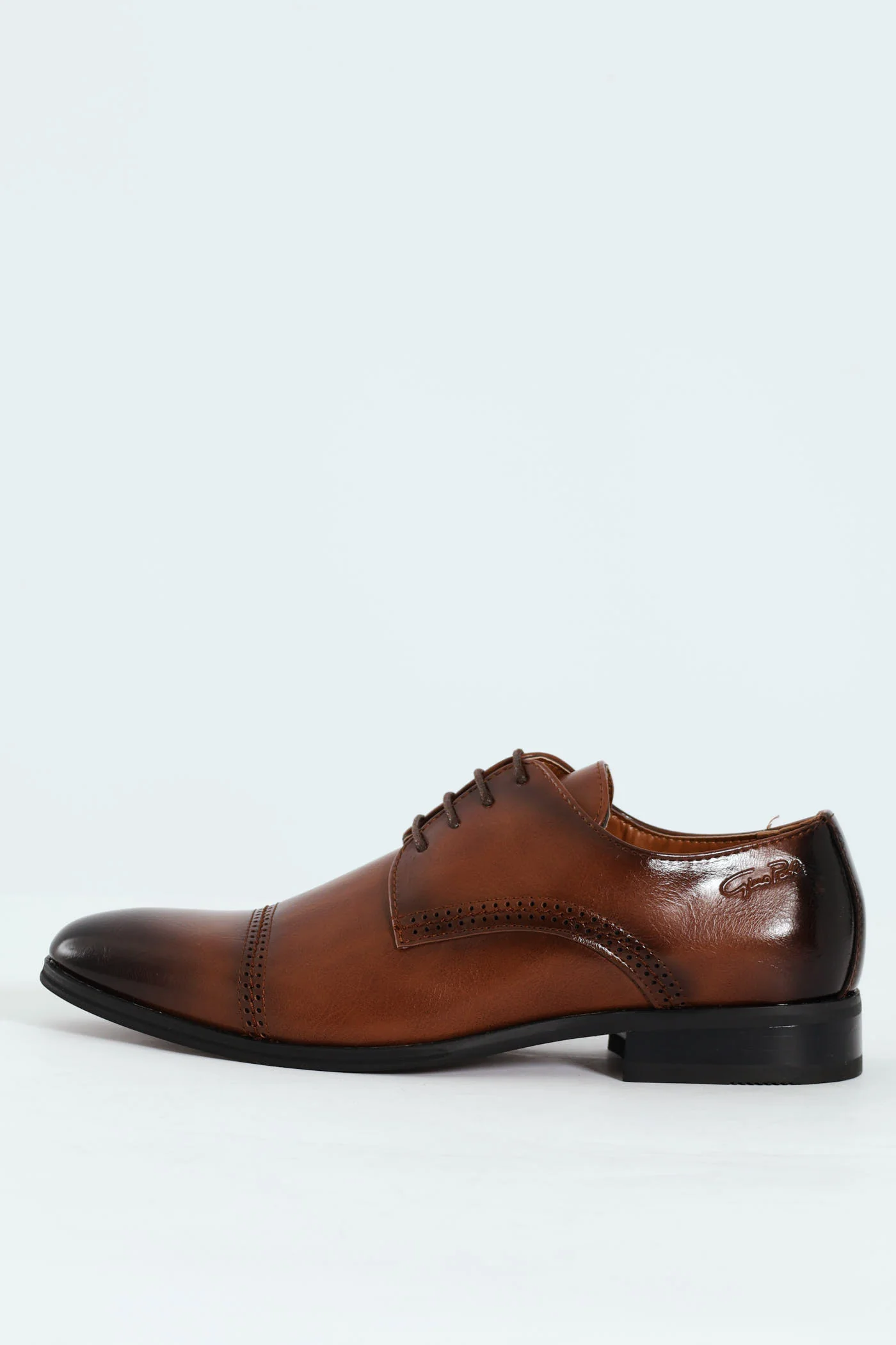 Toe Cap Stitch & Lazer Punch Derby Shoe - Tan - Image 6
