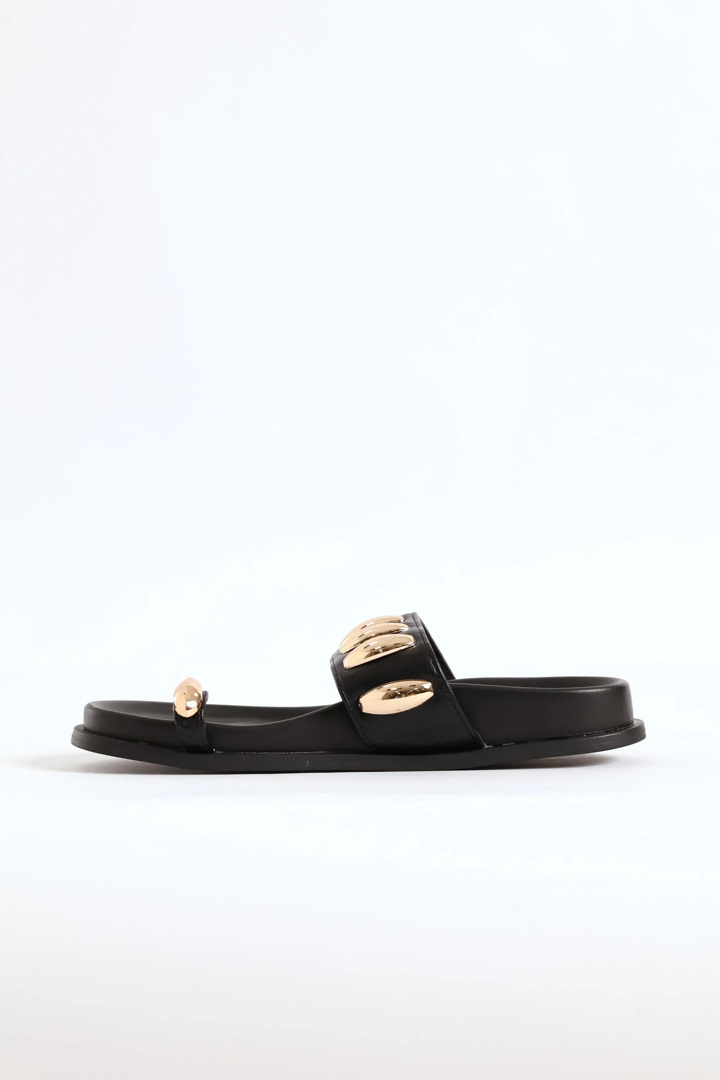 Toe Post Gold Detail Strap Sandal - Black - Image 3