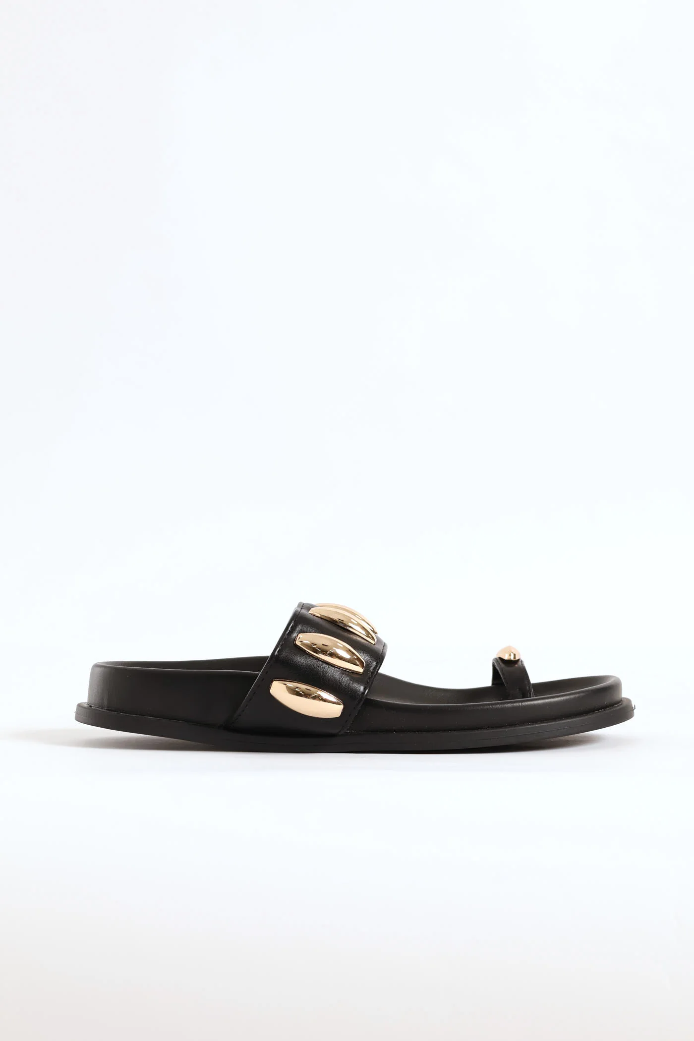 Toe Post Gold Detail Strap Sandal - Black - Image 4