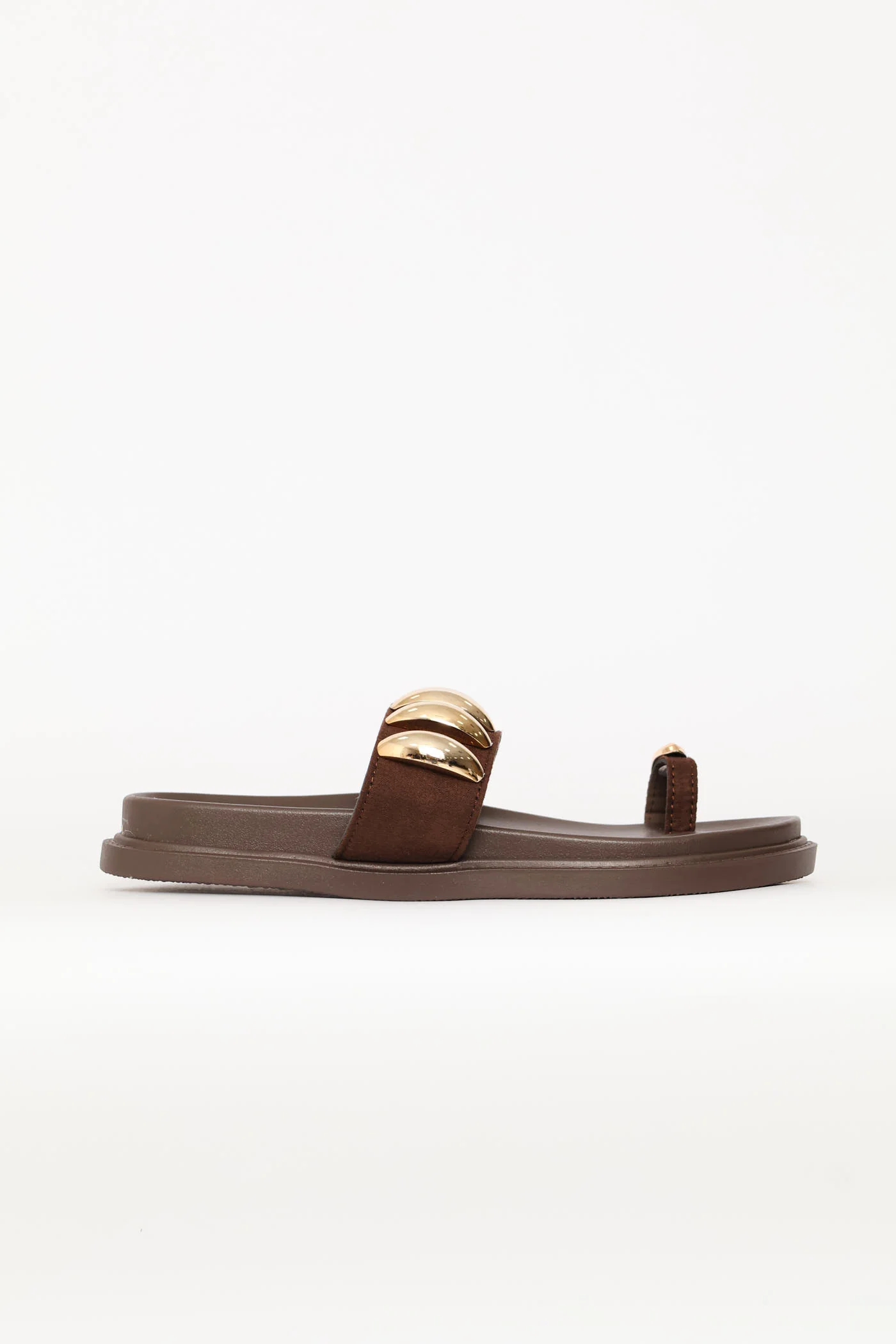 Detailed Trim Single Band Toe Post Slide Sandal - Chocolate - Image 3