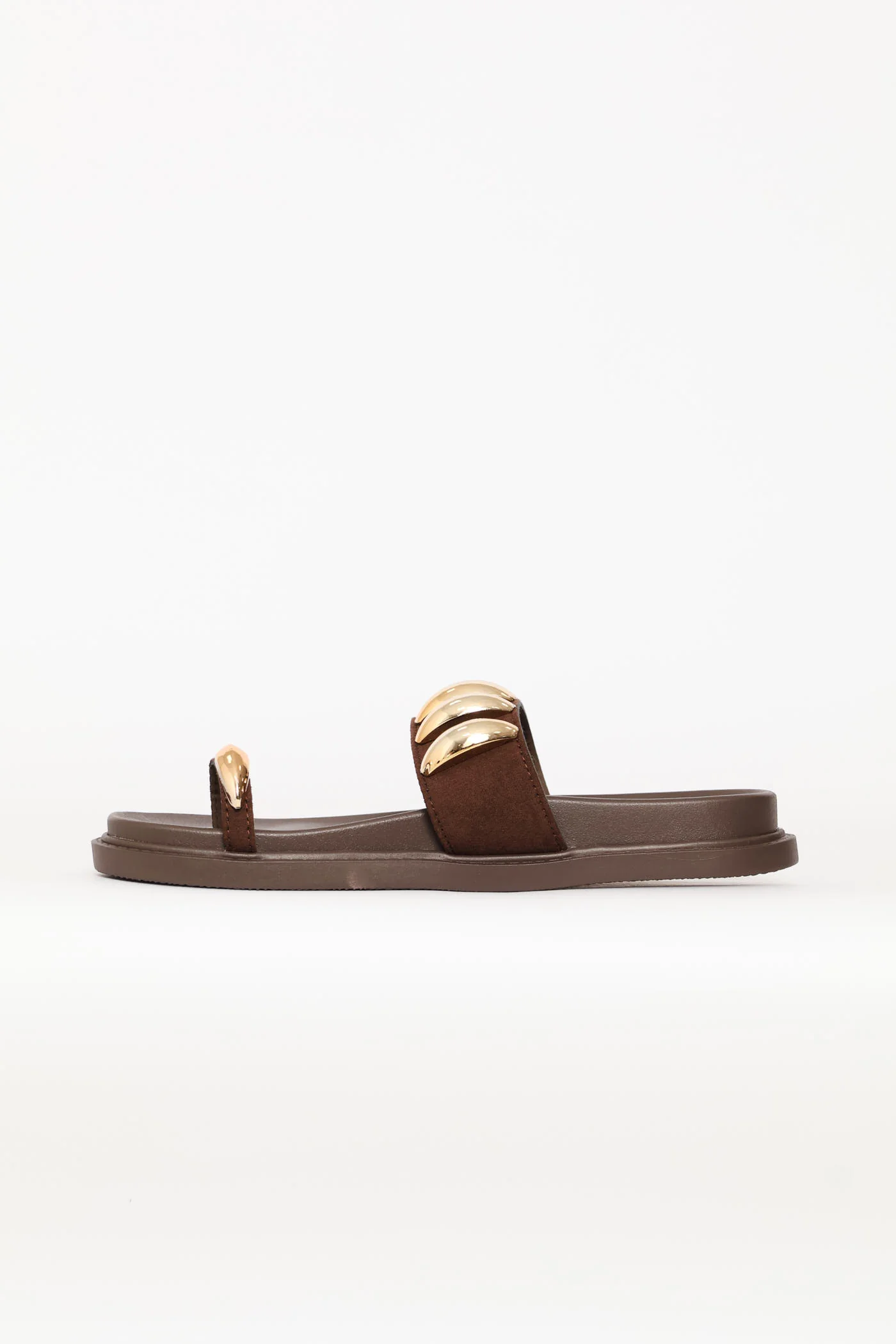 Detailed Trim Single Band Toe Post Slide Sandal - Chocolate - Image 4