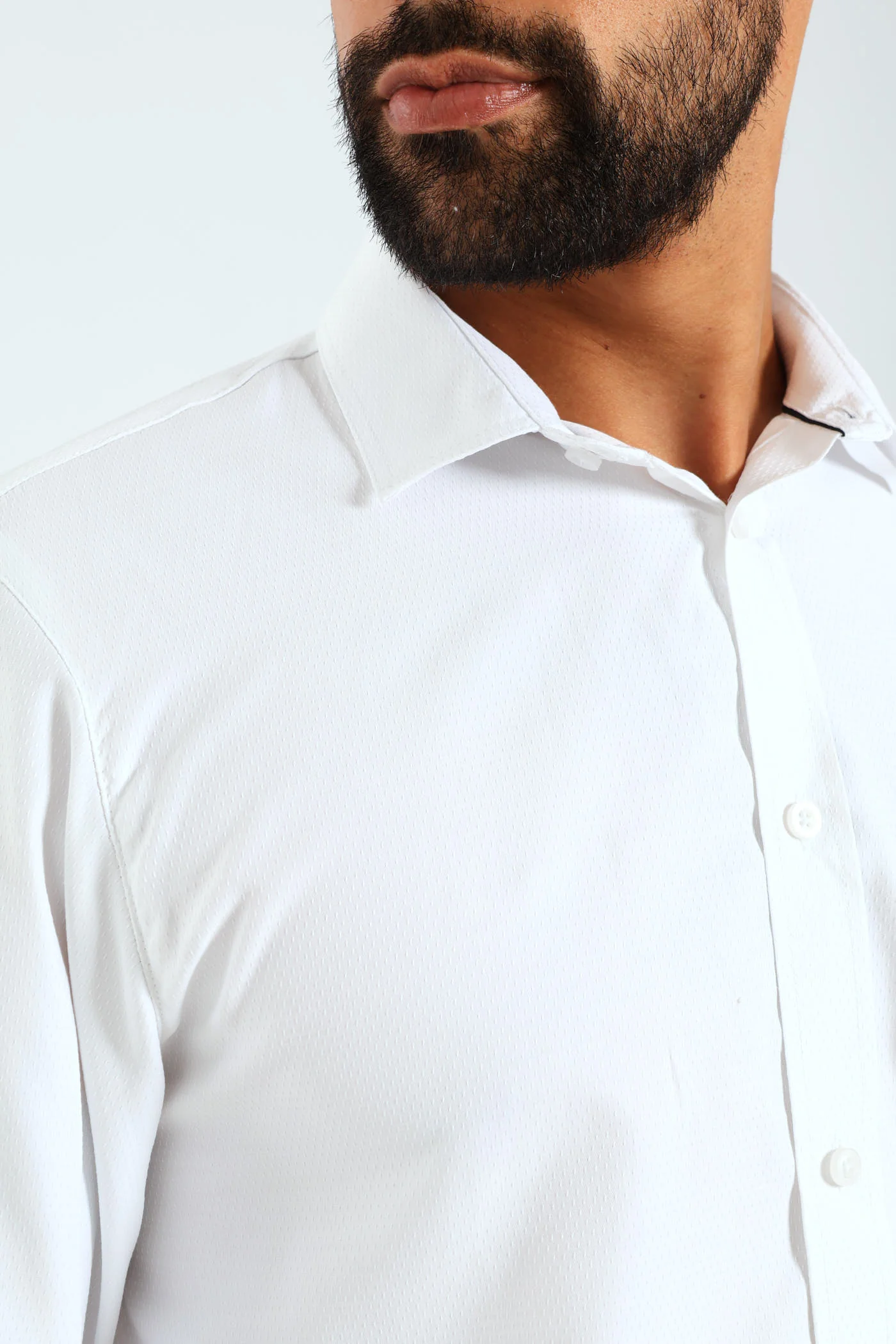 Tonal Check Textured Shirt - White - Image 5