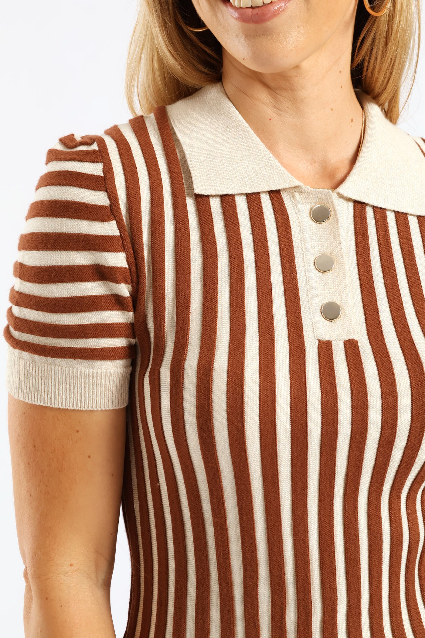 Tonal Ribbed Golfer - Dark Brown - Image 2