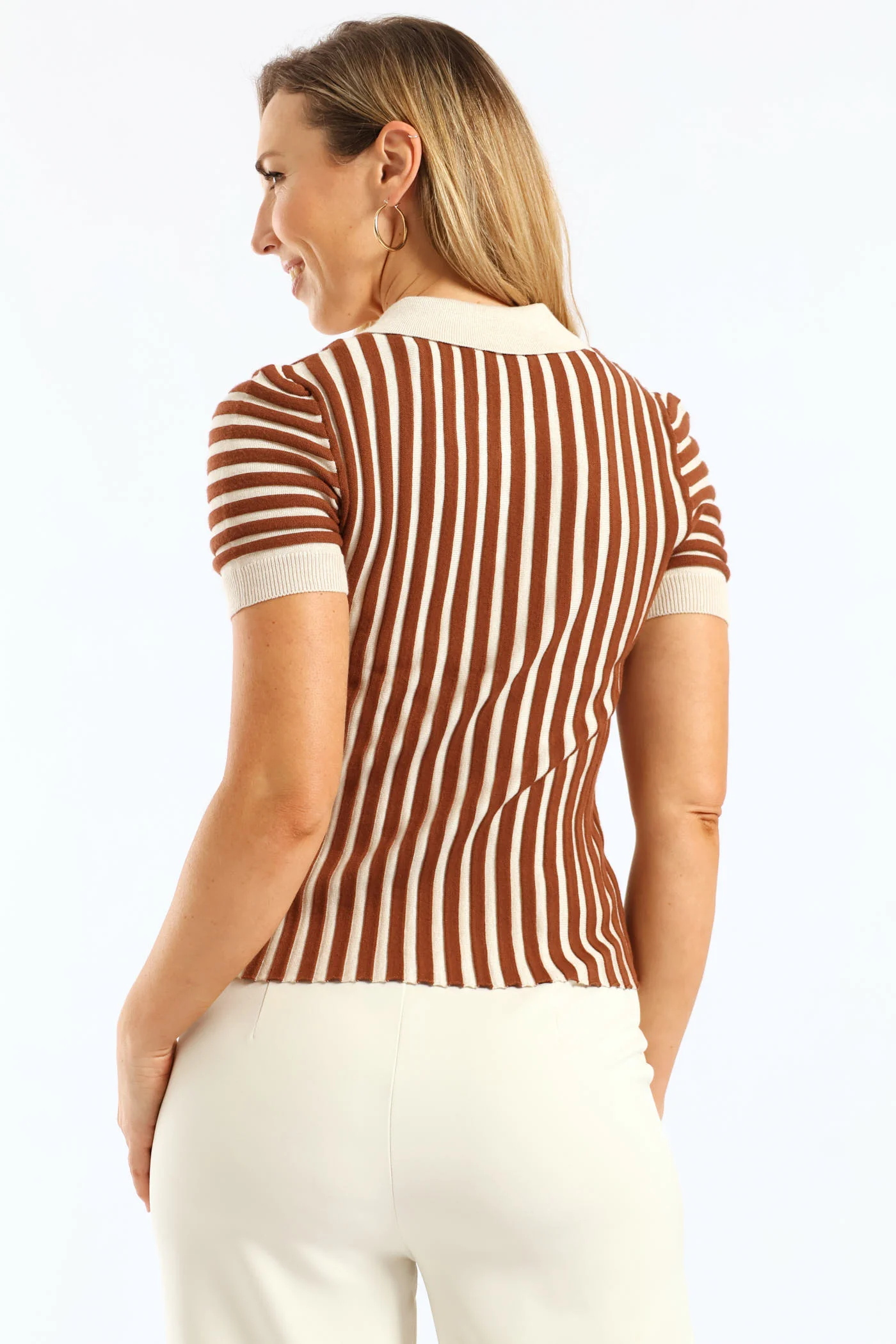 Tonal Ribbed Golfer - Dark Brown - Image 4