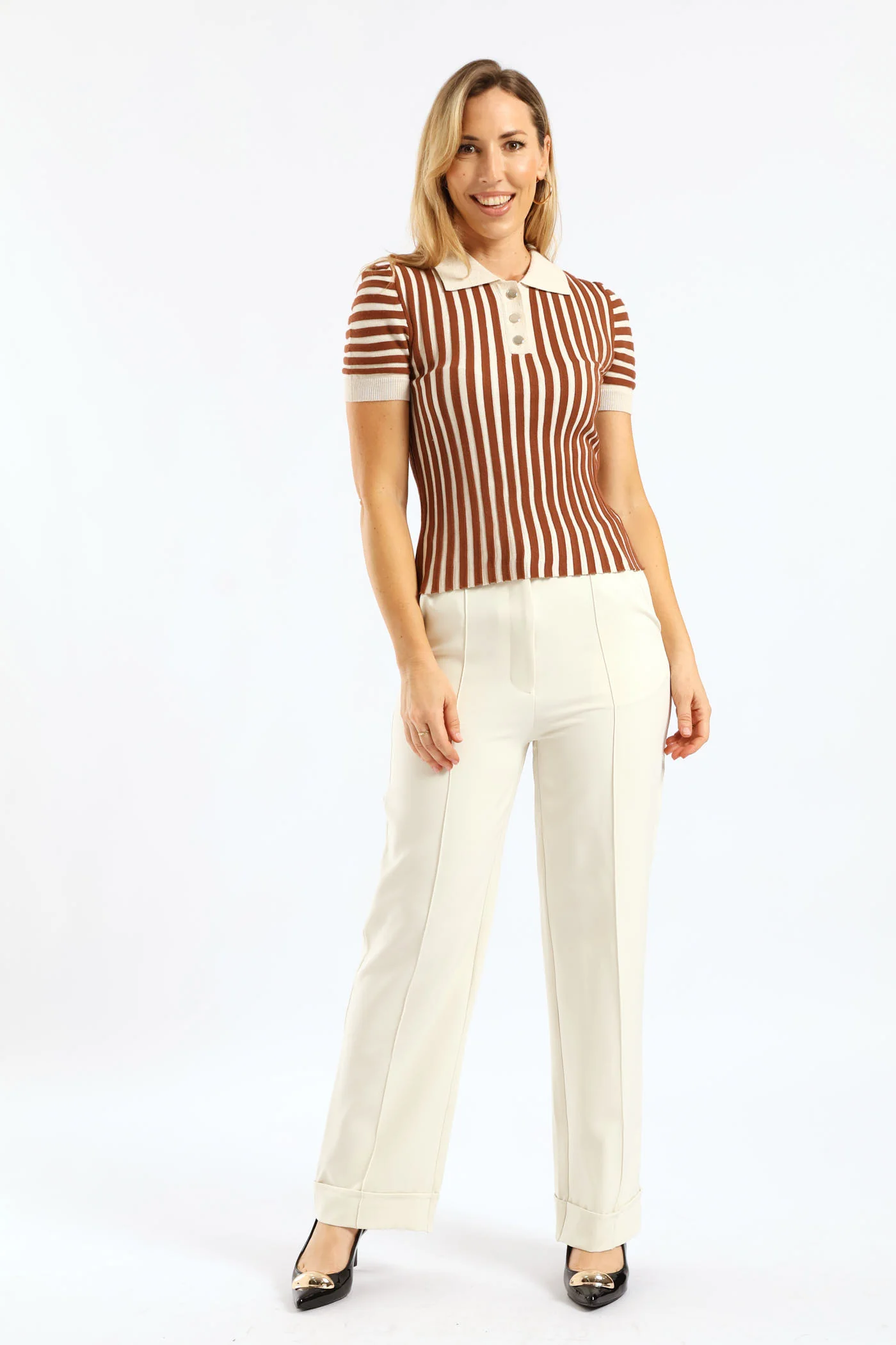 Tonal Ribbed Golfer - Dark Brown - Image 5