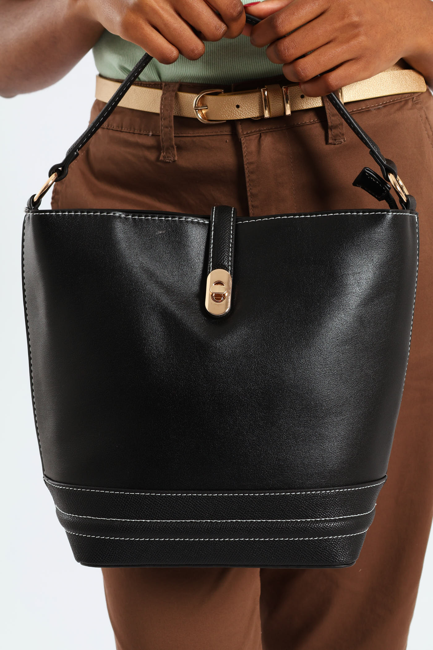 Top Handle Bucket Crossbody Bag - Black - Image 2