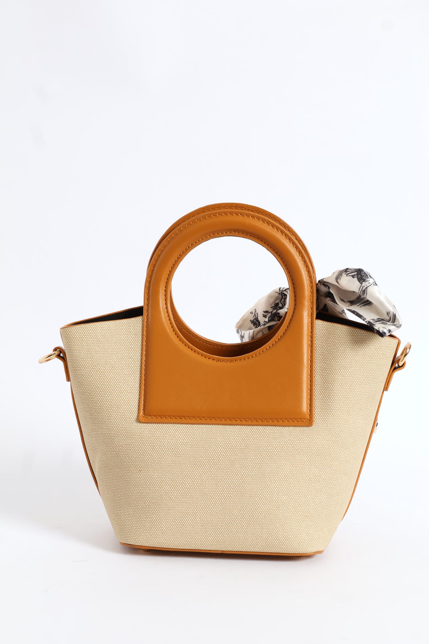 Top Handle Colour Block Bucket Crossbody Bag - Tan - Image 4