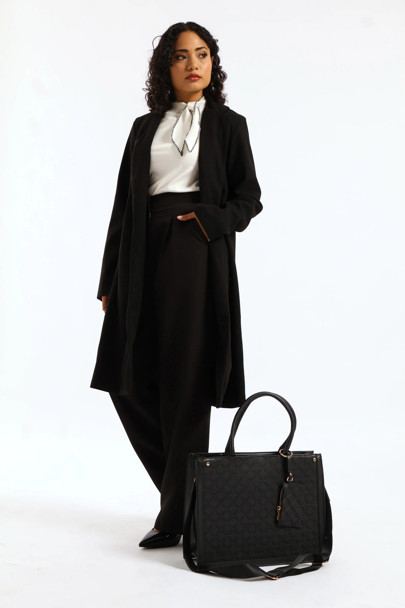 Top Handle Square Embossed Laptop Bag - Black - Image 10