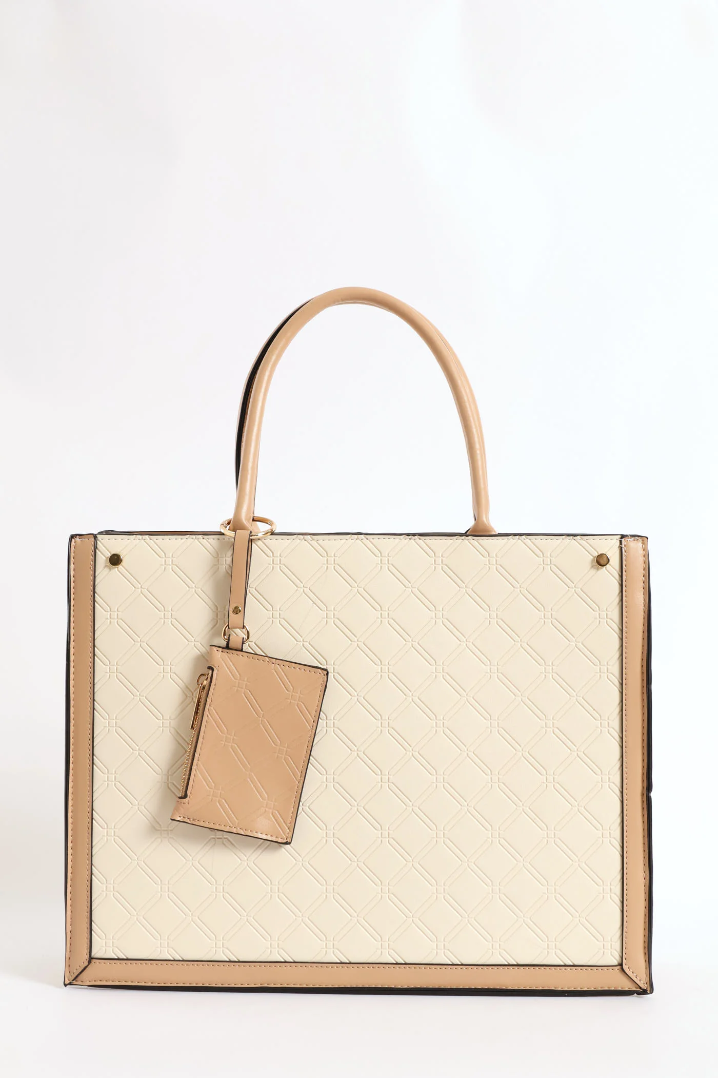 Top Handle Square Embossed Laptop Bag - Cream - Image 2