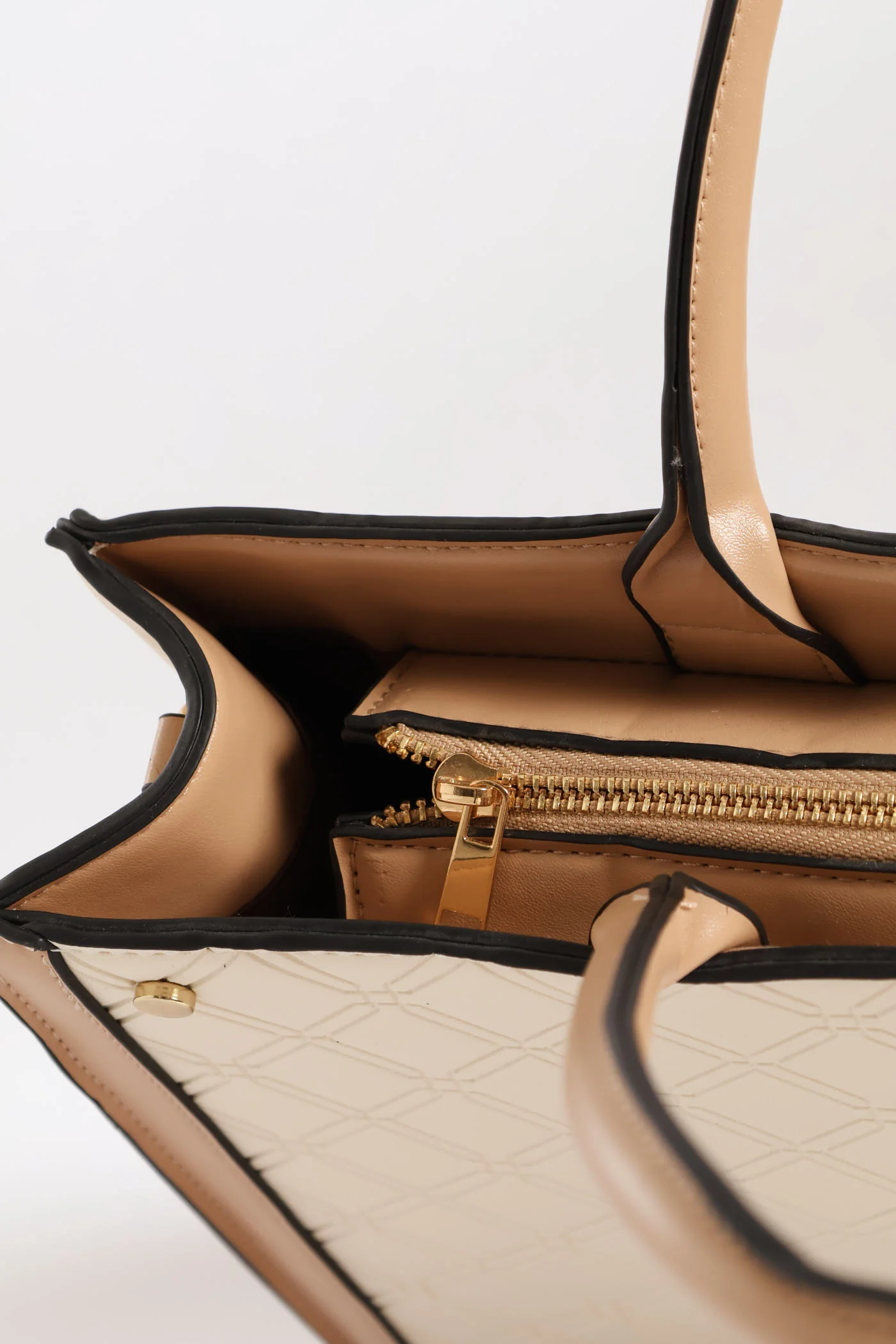 Top Handle Square Embossed Laptop Bag - Cream - Image 3
