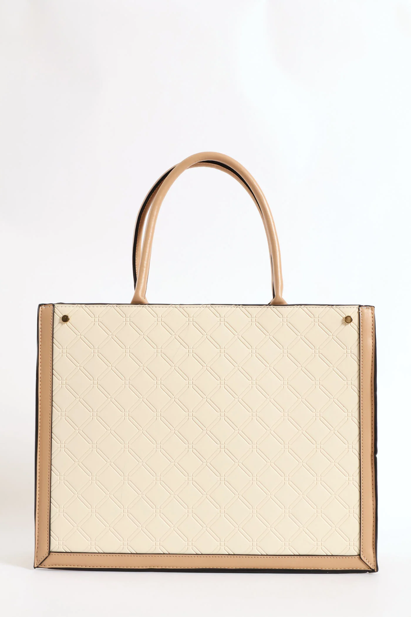Top Handle Square Embossed Laptop Bag - Cream - Image 4
