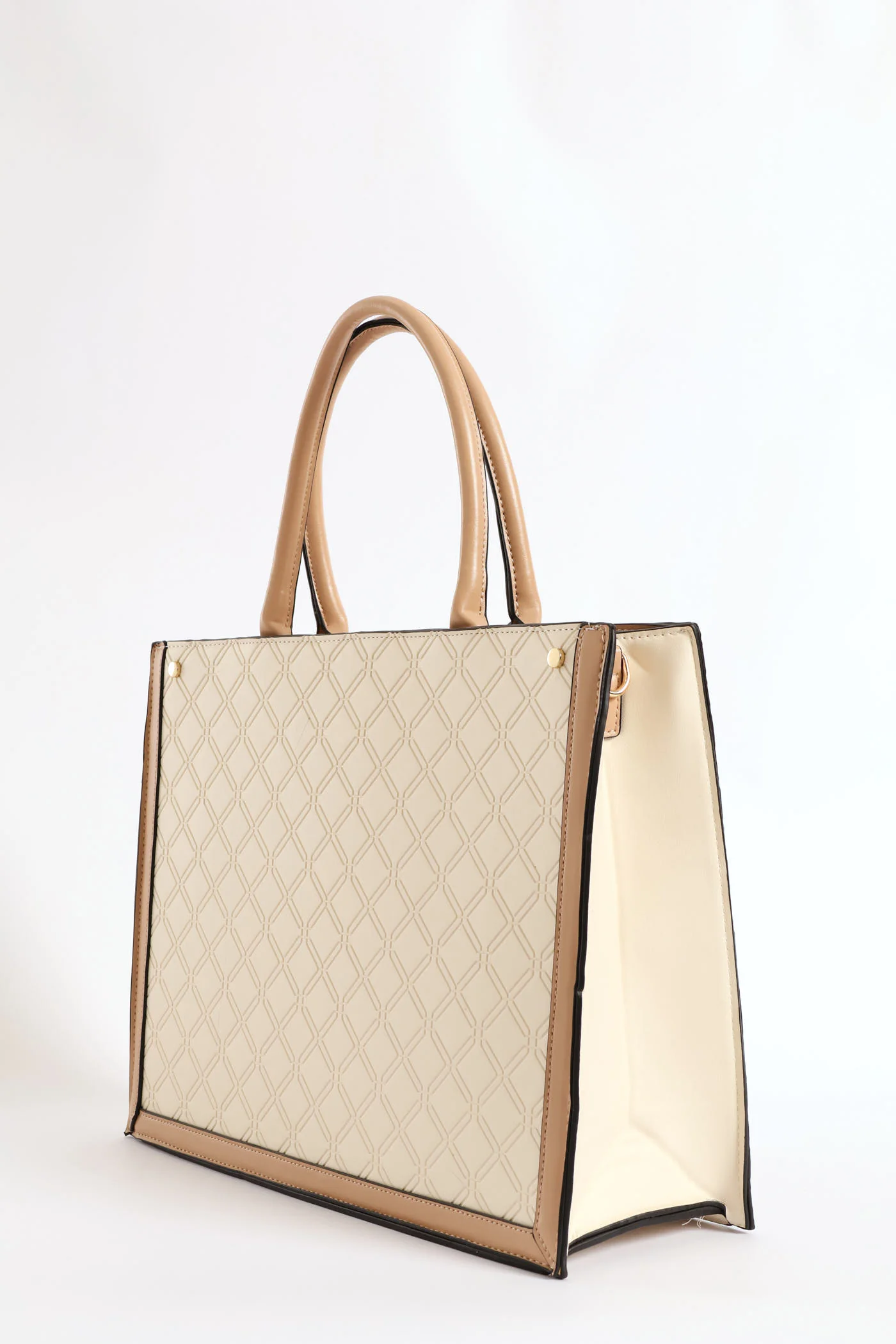 Top Handle Square Embossed Laptop Bag - Cream - Image 5