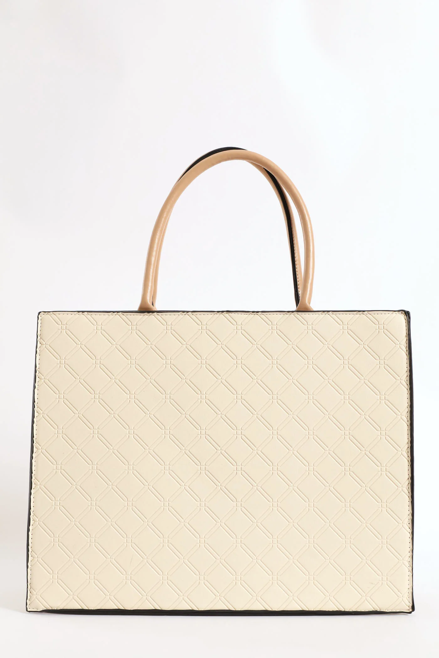 Top Handle Square Embossed Laptop Bag - Cream - Image 6