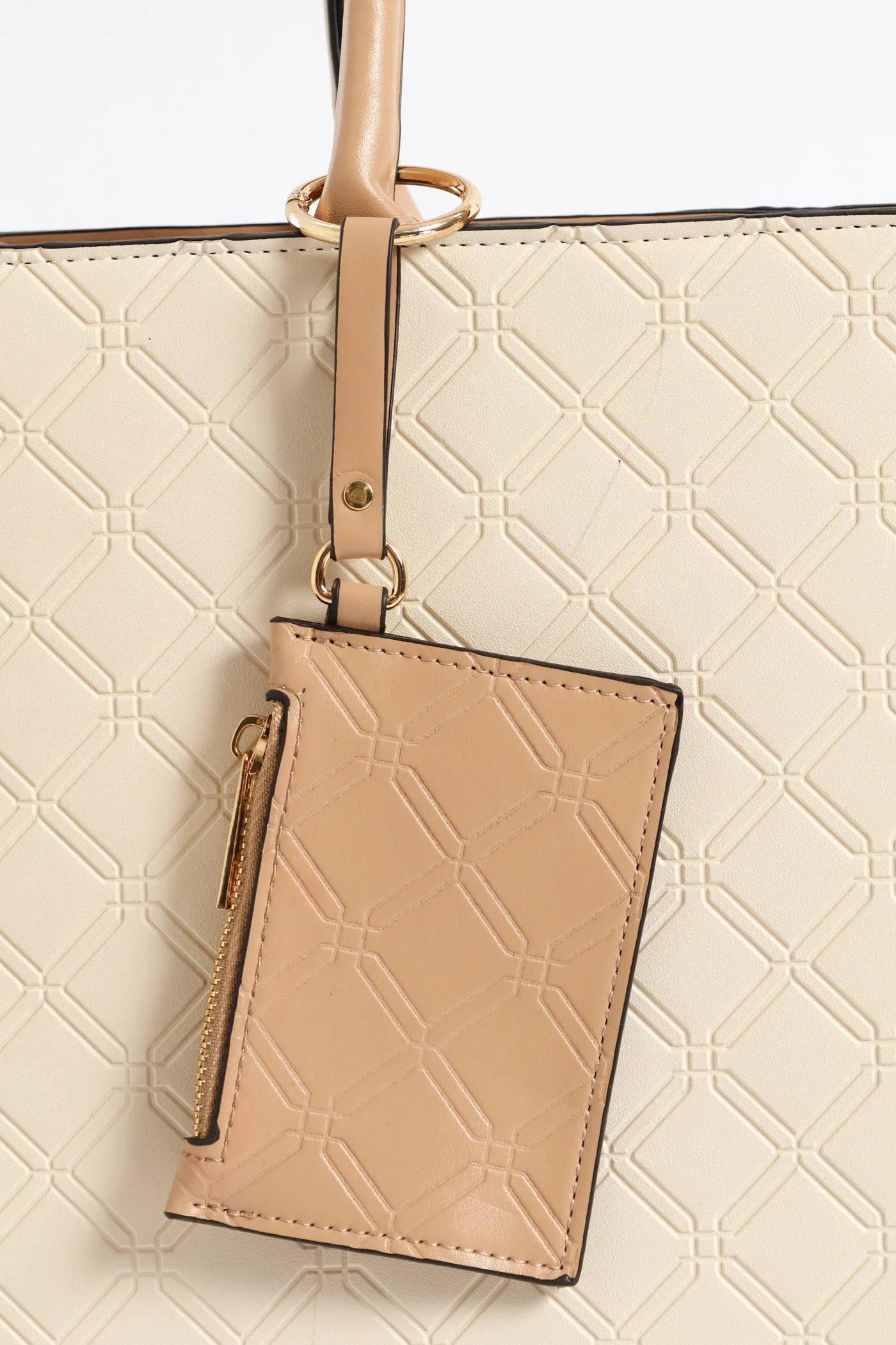 Top Handle Square Embossed Laptop Bag - Cream - Image 8