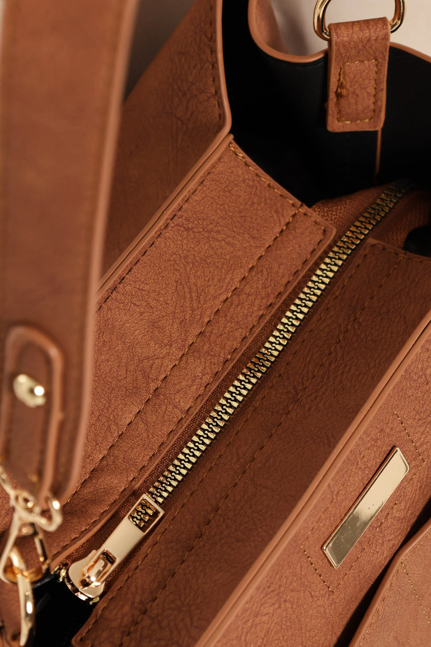 Top Stitch Detail Shopper Bag - Tan - Image 4
