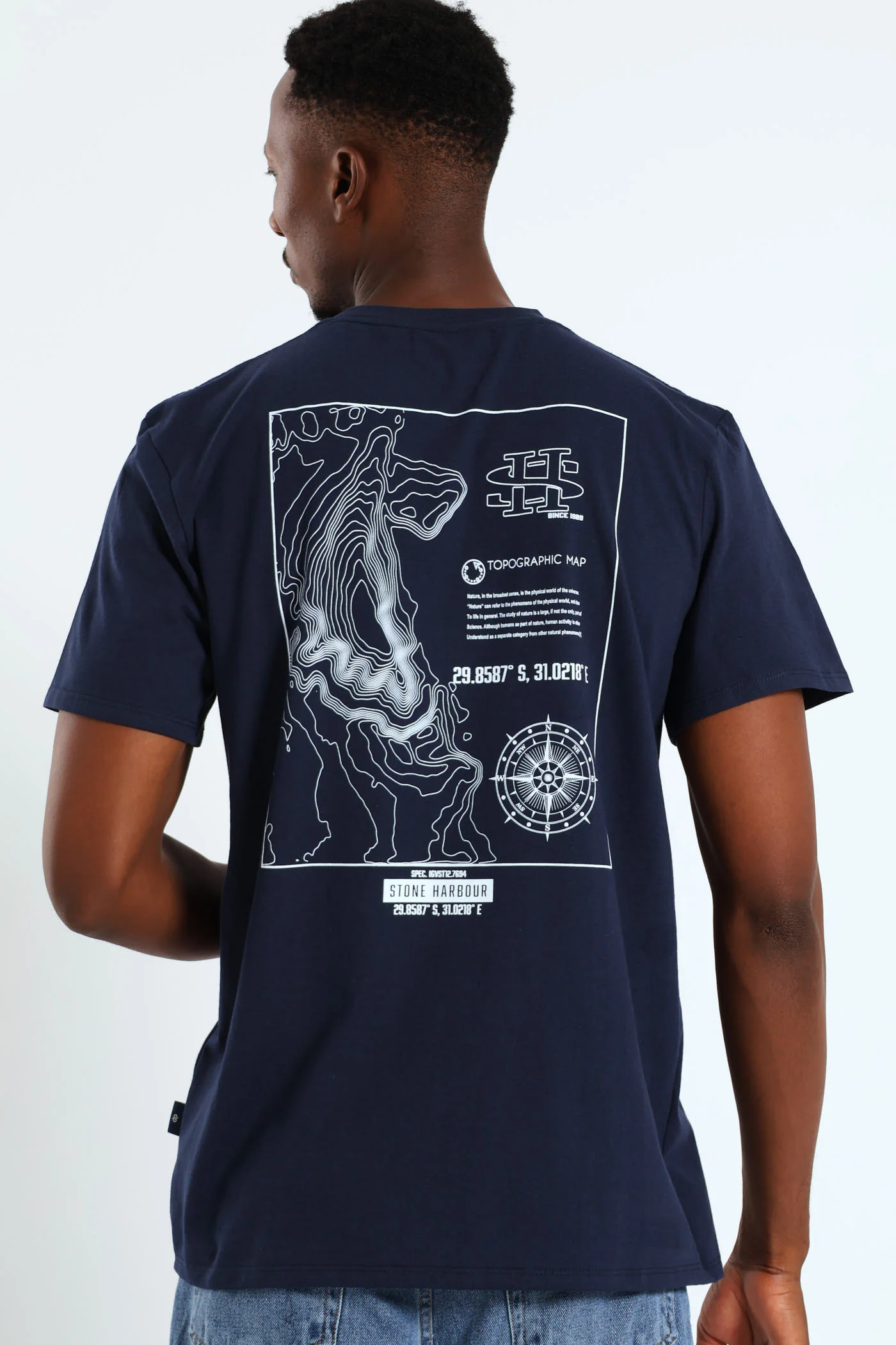 Topographic Front & Back Print Tee - Navy - Image 2