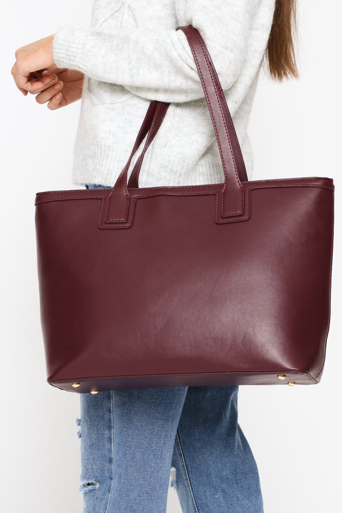 Topstich Shopper Bag - Burgundy - Image 2