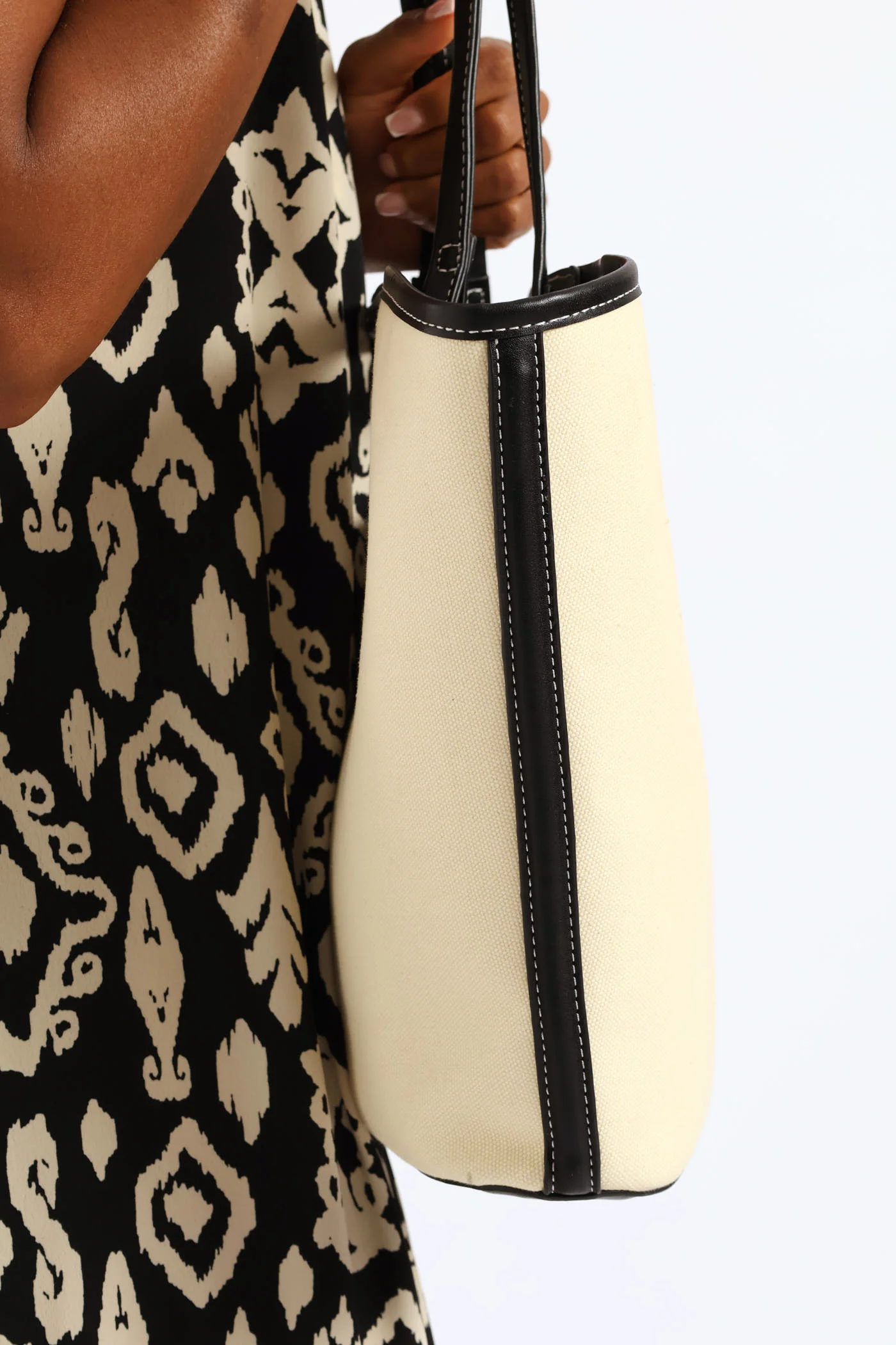 Topstitch Double Handle Canvas Shopper Bag - Black - Image 4